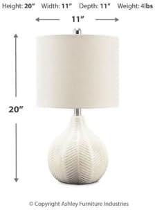imageSignature Design by Ashley Rainermen Casual Ceramic Table Lamp Transparent White Glaze Finish Drum Hardback Fabric Shade 11quot W x 11quot D x 21quot H Off WhiteOffWhite