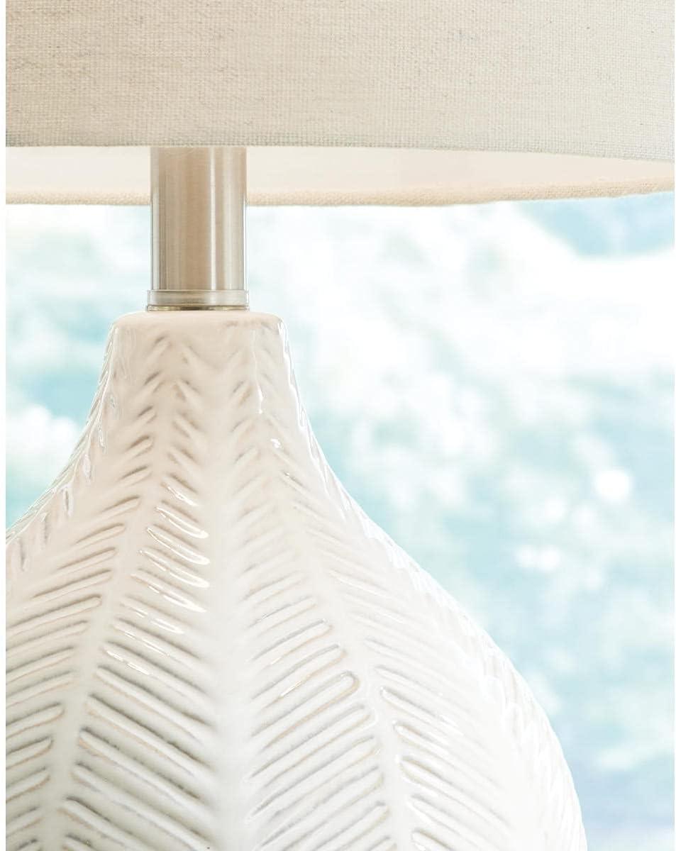 imageSignature Design by Ashley Rainermen Casual Ceramic Table Lamp Transparent White Glaze Finish Drum Hardback Fabric Shade 11quot W x 11quot D x 21quot H Off WhiteOffWhite