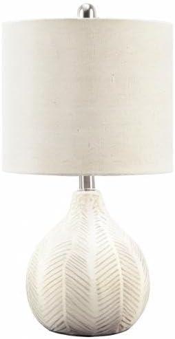 imageSignature Design by Ashley Rainermen Casual Ceramic Table Lamp Transparent White Glaze Finish Drum Hardback Fabric Shade 11quot W x 11quot D x 21quot H Off WhiteOffWhite