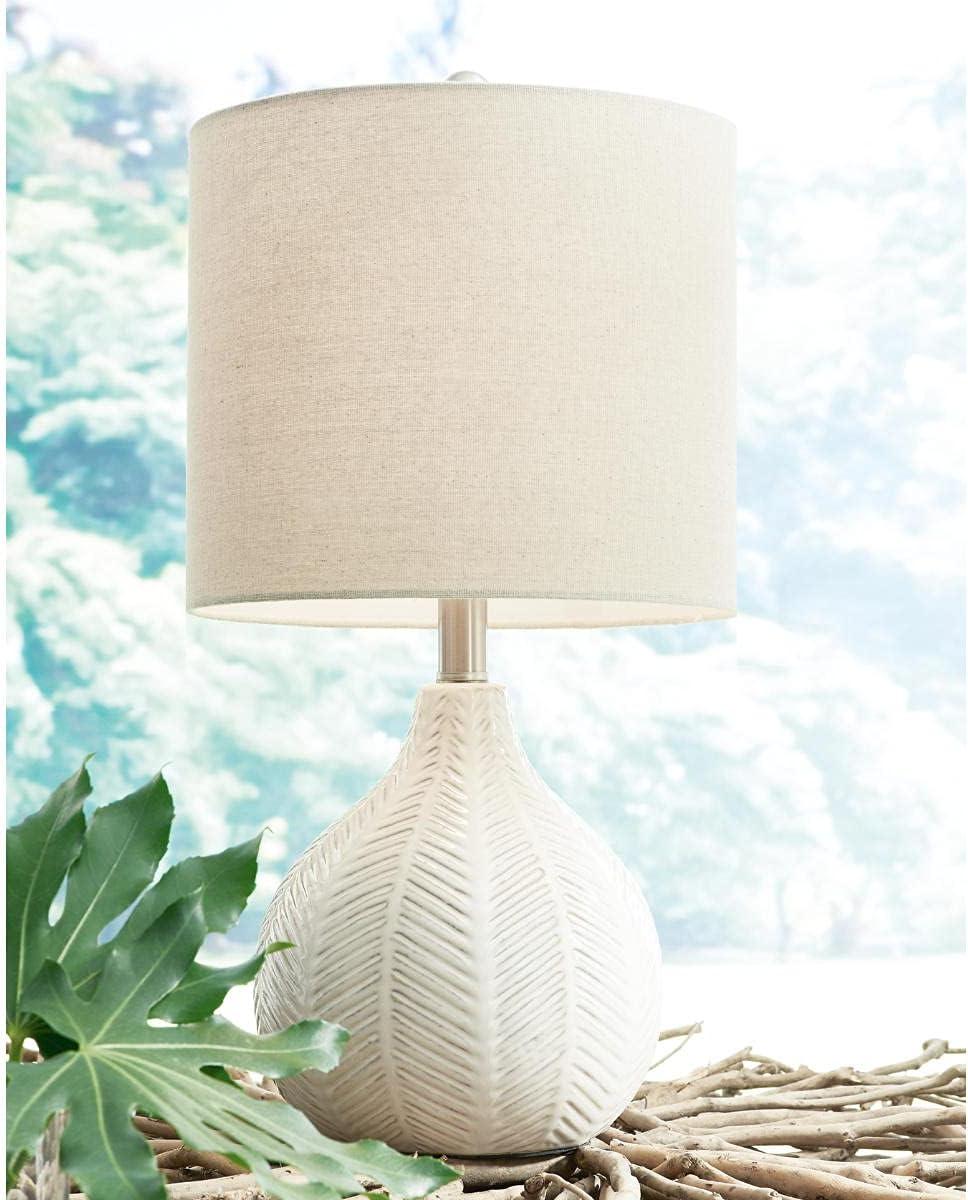 imageSignature Design by Ashley Rainermen Casual Ceramic Table Lamp Transparent White Glaze Finish Drum Hardback Fabric Shade 11quot W x 11quot D x 21quot H Off WhiteOffWhite
