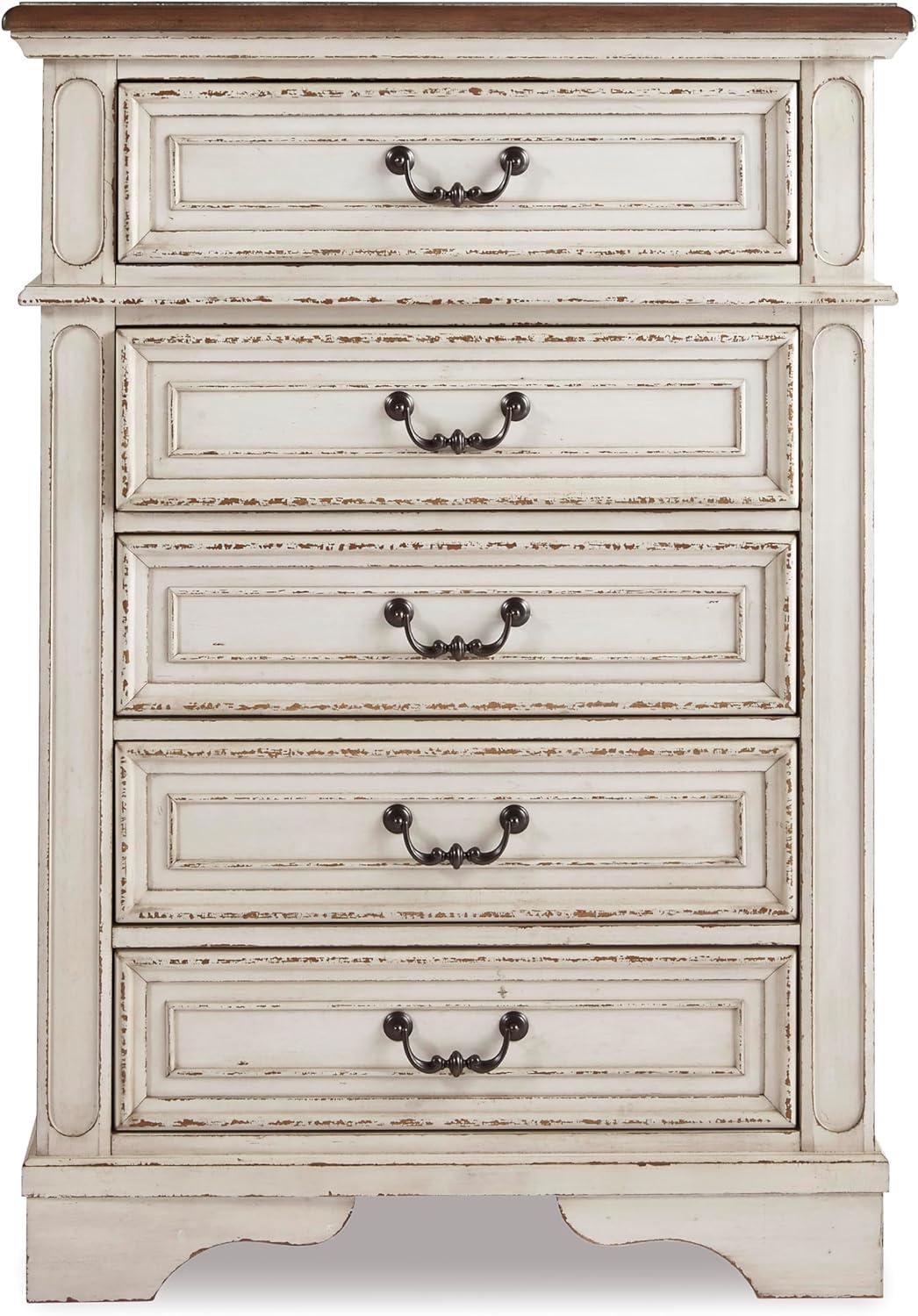 imageSignature Design by Ashley Realyn French Country 5 Drawer Chest Tipover Restraint Device 2tone Finish Wood 4013quot W x 1813quot D x 5813quot H Chipped White17D x 34W x 483H 5 Drawers