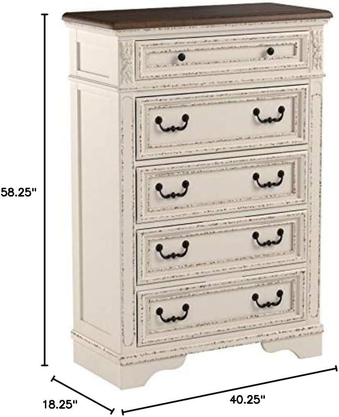 imageSignature Design by Ashley Realyn French Country 5 Drawer Chest Tipover Restraint Device 2tone Finish Wood 4013quot W x 1813quot D x 5813quot H Chipped White183D x 403W x 583H 5 Drawers