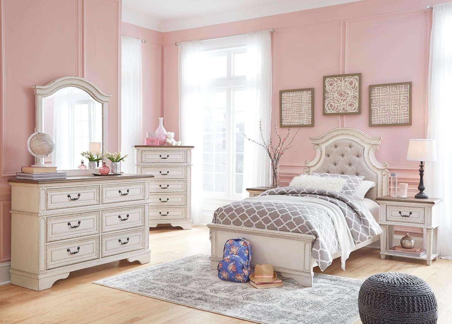 imageSignature Design by Ashley Realyn French Country 5 Drawer Chest Tipover Restraint Device 2tone Finish Wood 4013quot W x 1813quot D x 5813quot H Chipped White17D x 34W x 483H 5 Drawers