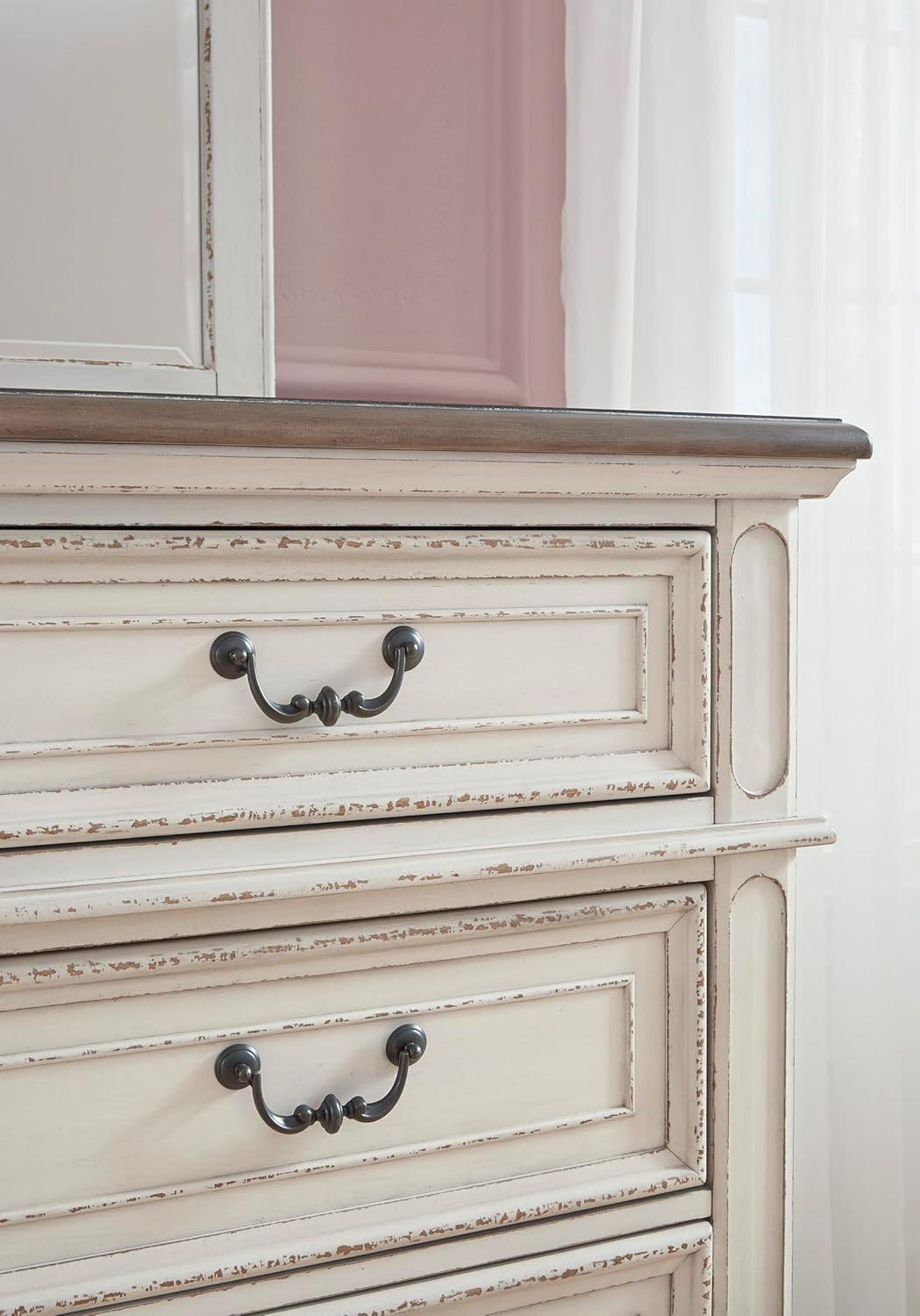 imageSignature Design by Ashley Realyn French Country 5 Drawer Chest Tipover Restraint Device 2tone Finish Wood 4013quot W x 1813quot D x 5813quot H Chipped White17D x 34W x 483H 5 Drawers