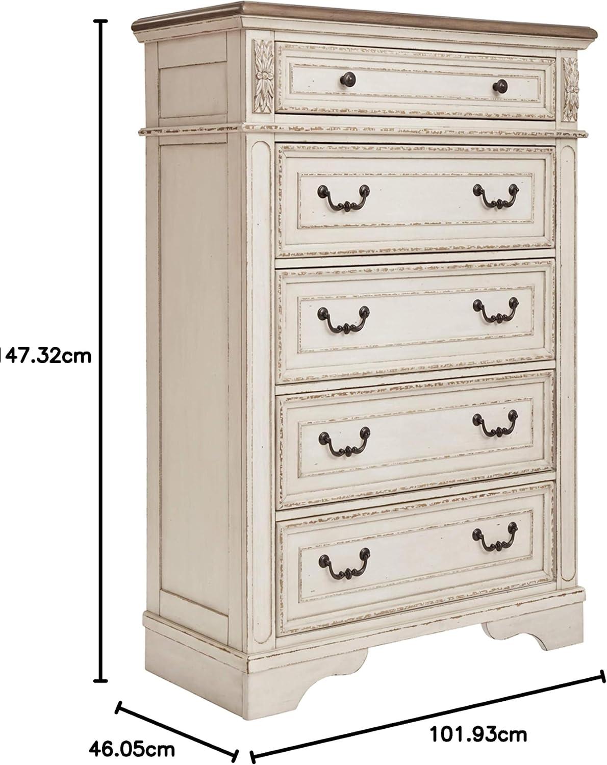 imageSignature Design by Ashley Realyn French Country 5 Drawer Chest Tipover Restraint Device 2tone Finish Wood 4013quot W x 1813quot D x 5813quot H Chipped White183D x 403W x 583H 5 Drawers