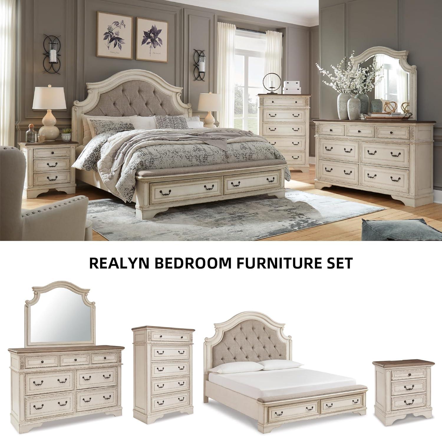 imageSignature Design by Ashley Realyn French Country 5 Drawer Chest Tipover Restraint Device 2tone Finish Wood 4013quot W x 1813quot D x 5813quot H Chipped White183D x 403W x 583H 5 Drawers
