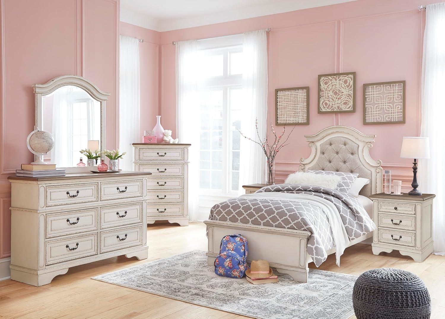 imageSignature Design by Ashley Realyn French Country 5 Drawer Chest Tipover Restraint Device 2tone Finish Wood 4013quot W x 1813quot D x 5813quot H Chipped White17D x 34W x 483H 5 Drawers