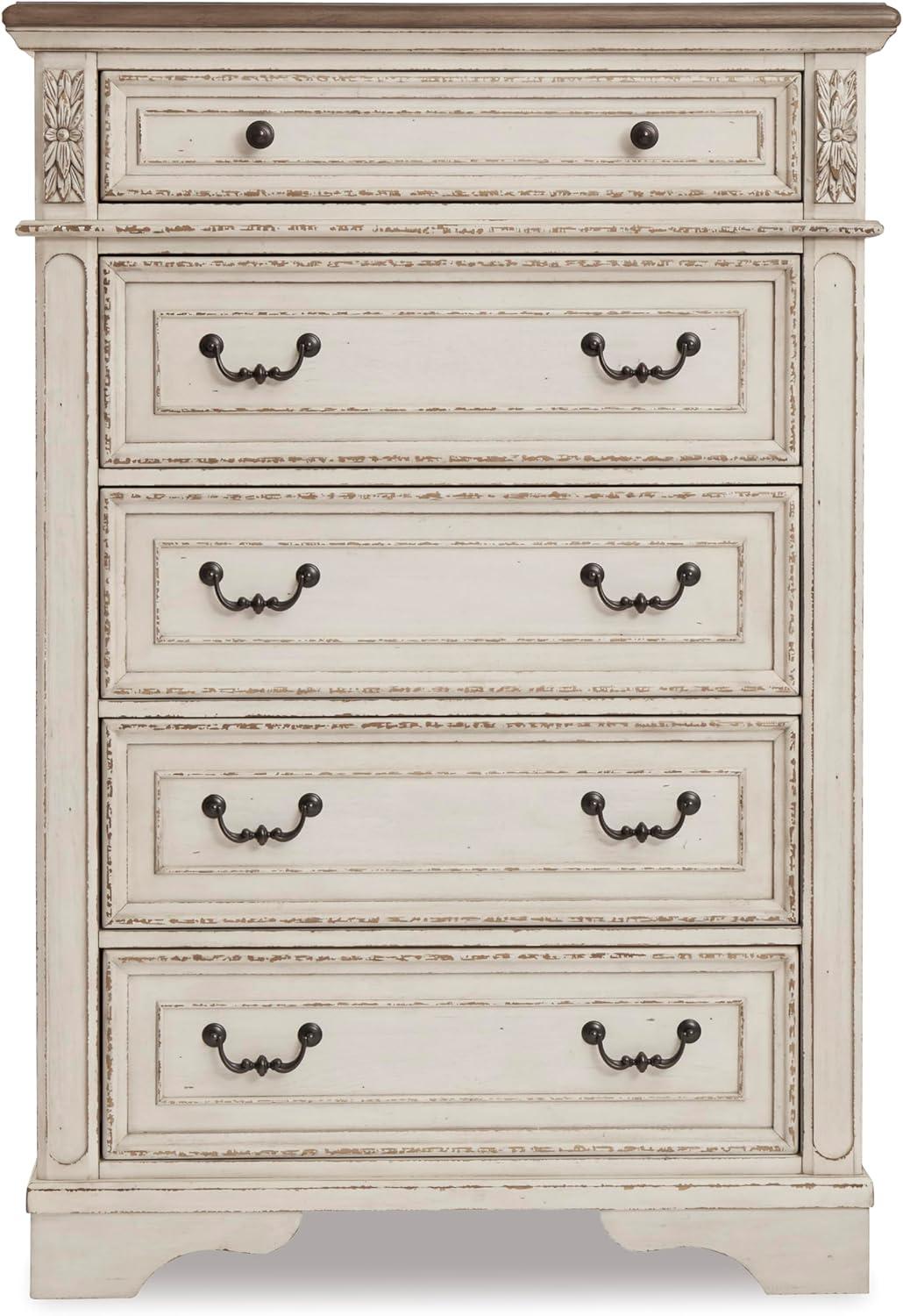 imageSignature Design by Ashley Realyn French Country 5 Drawer Chest Tipover Restraint Device 2tone Finish Wood 4013quot W x 1813quot D x 5813quot H Chipped White183D x 403W x 583H 5 Drawers
