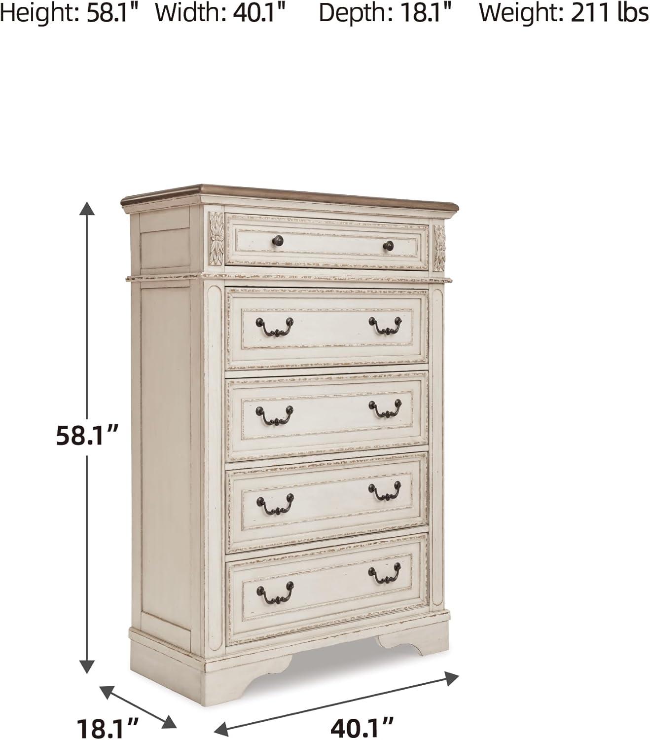 imageSignature Design by Ashley Realyn French Country 5 Drawer Chest Tipover Restraint Device 2tone Finish Wood 4013quot W x 1813quot D x 5813quot H Chipped White183D x 403W x 583H 5 Drawers