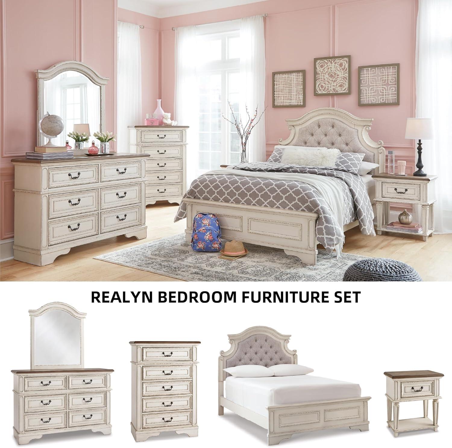 imageSignature Design by Ashley Realyn French Country 5 Drawer Chest Tipover Restraint Device 2tone Finish Wood 4013quot W x 1813quot D x 5813quot H Chipped White17D x 34W x 483H 5 Drawers
