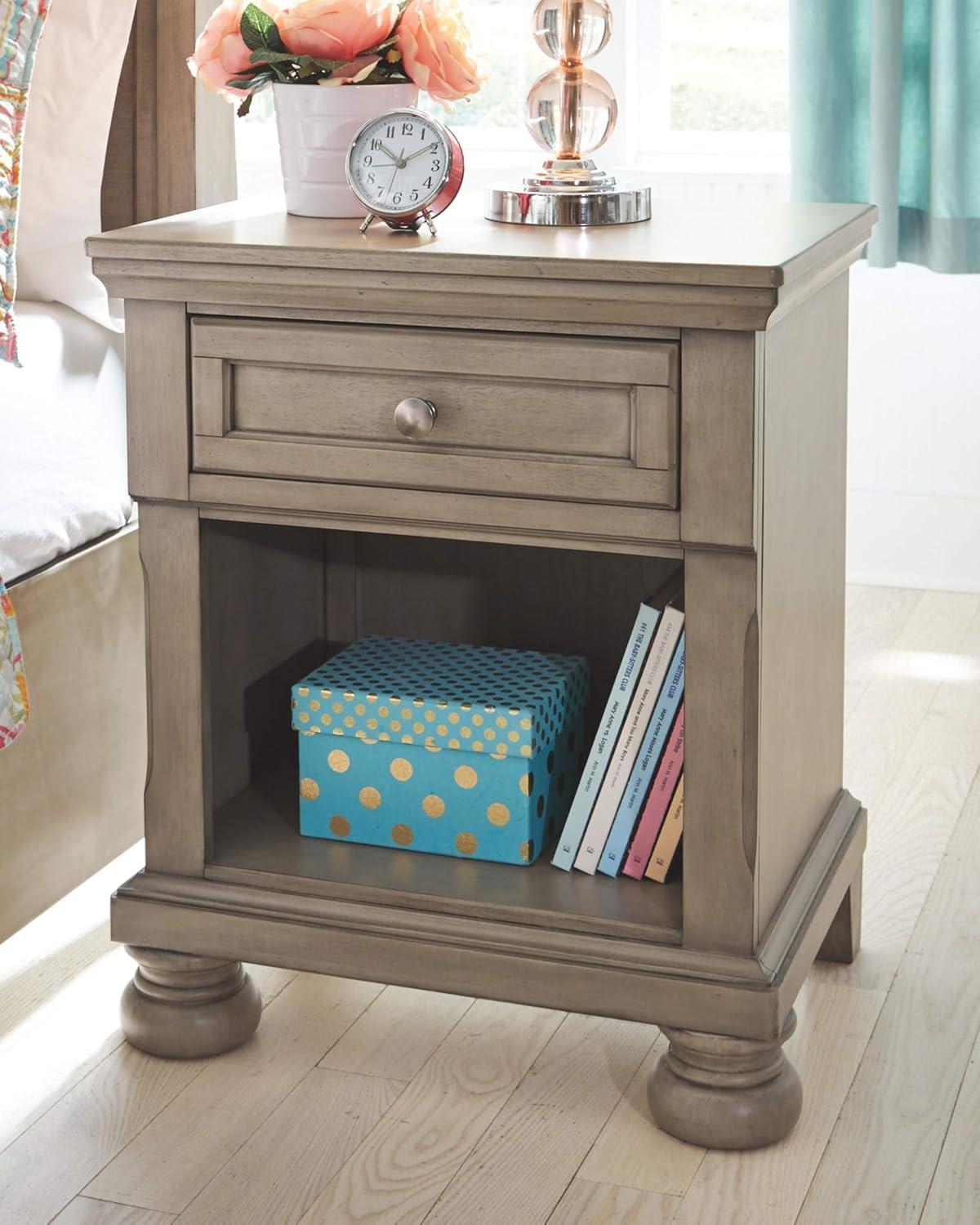 imageSignature Design by Ashley Robbinsdale Coastal 1Drawer Nightstand with Cubby Storage 2675quot Tall WhiteGraywash
