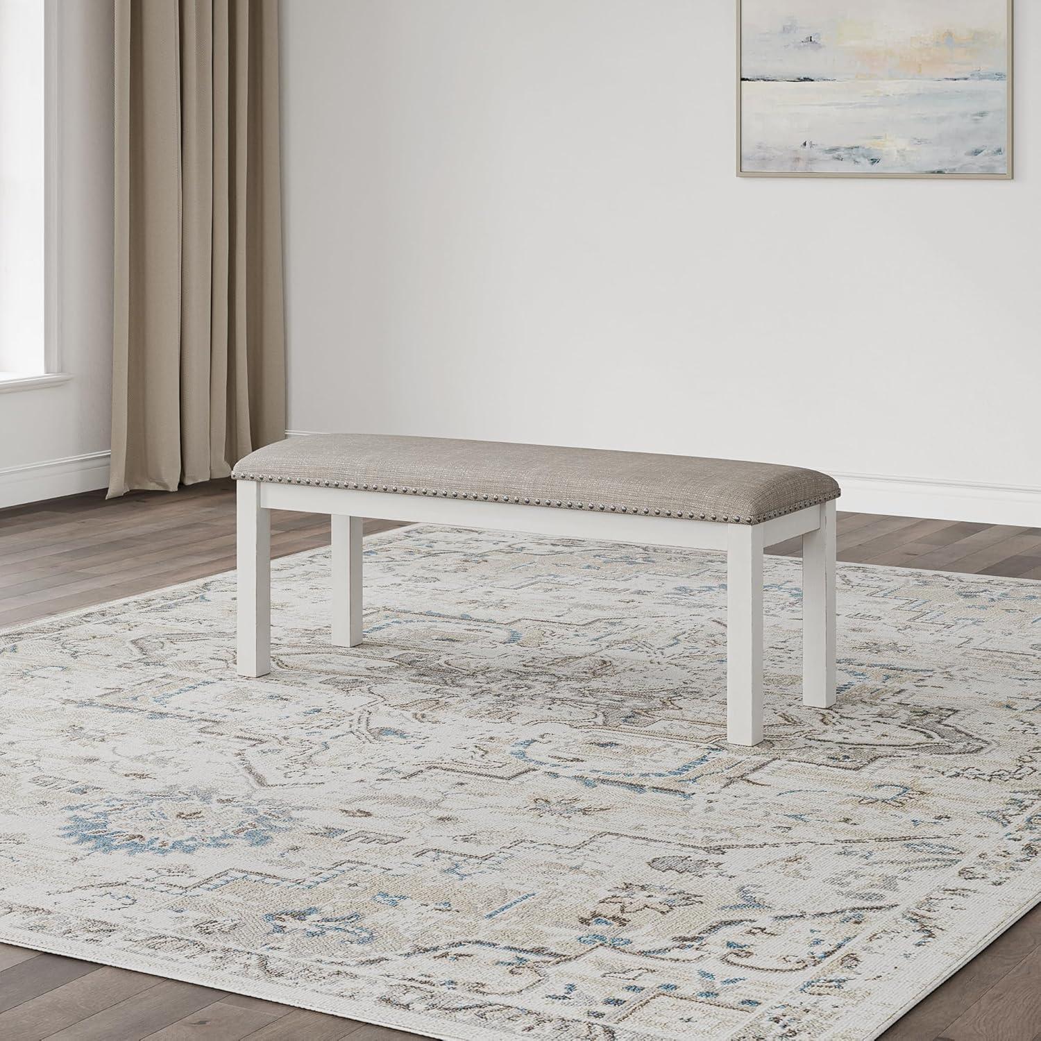 imageSignature Design by Ashley Robbinsdale Large Upholstered 48quot W Dining Bench Light Gray ampamp WhiteLight Gray White