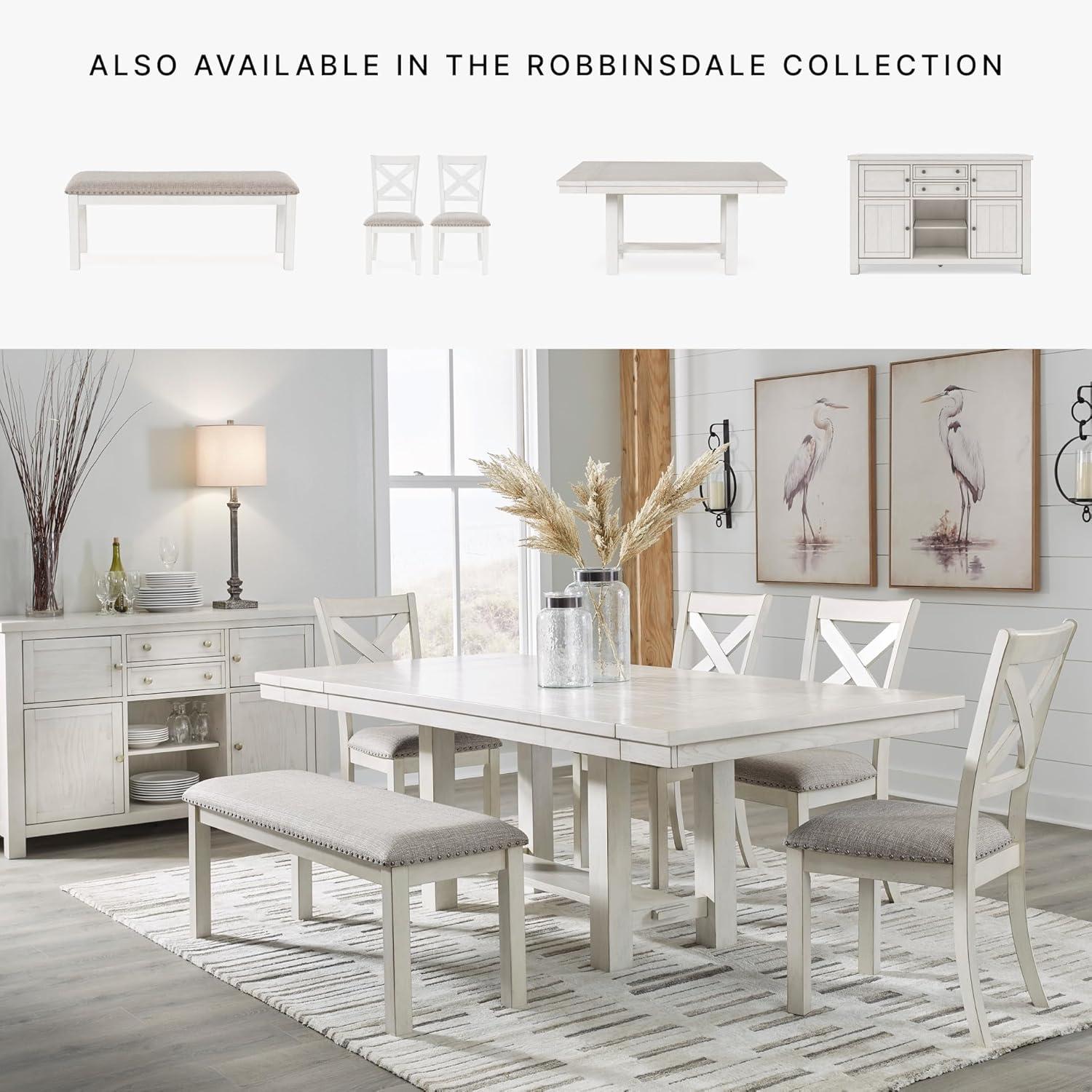imageSignature Design by Ashley Robbinsdale Large Upholstered 48quot W Dining Bench Light Gray ampamp WhiteLight Gray White