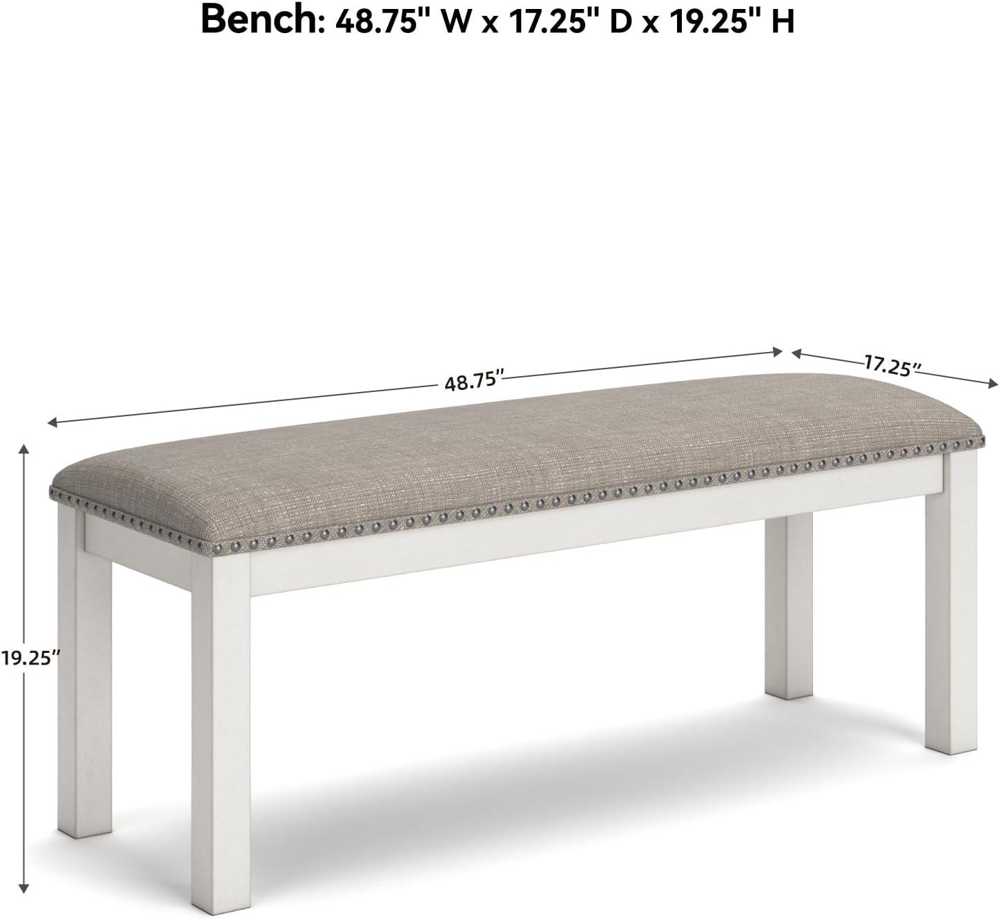 imageSignature Design by Ashley Robbinsdale Large Upholstered 48quot W Dining Bench Light Gray ampamp WhiteLight Gray White