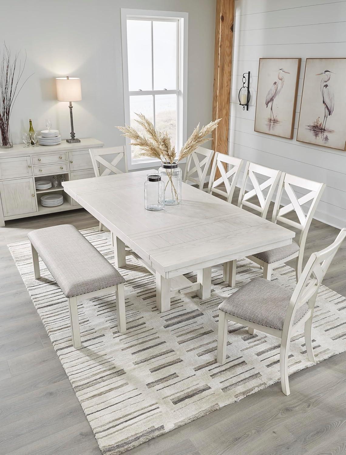 imageSignature Design by Ashley Robbinsdale Large Upholstered 48quot W Dining Bench Light Gray ampamp WhiteLight Gray White