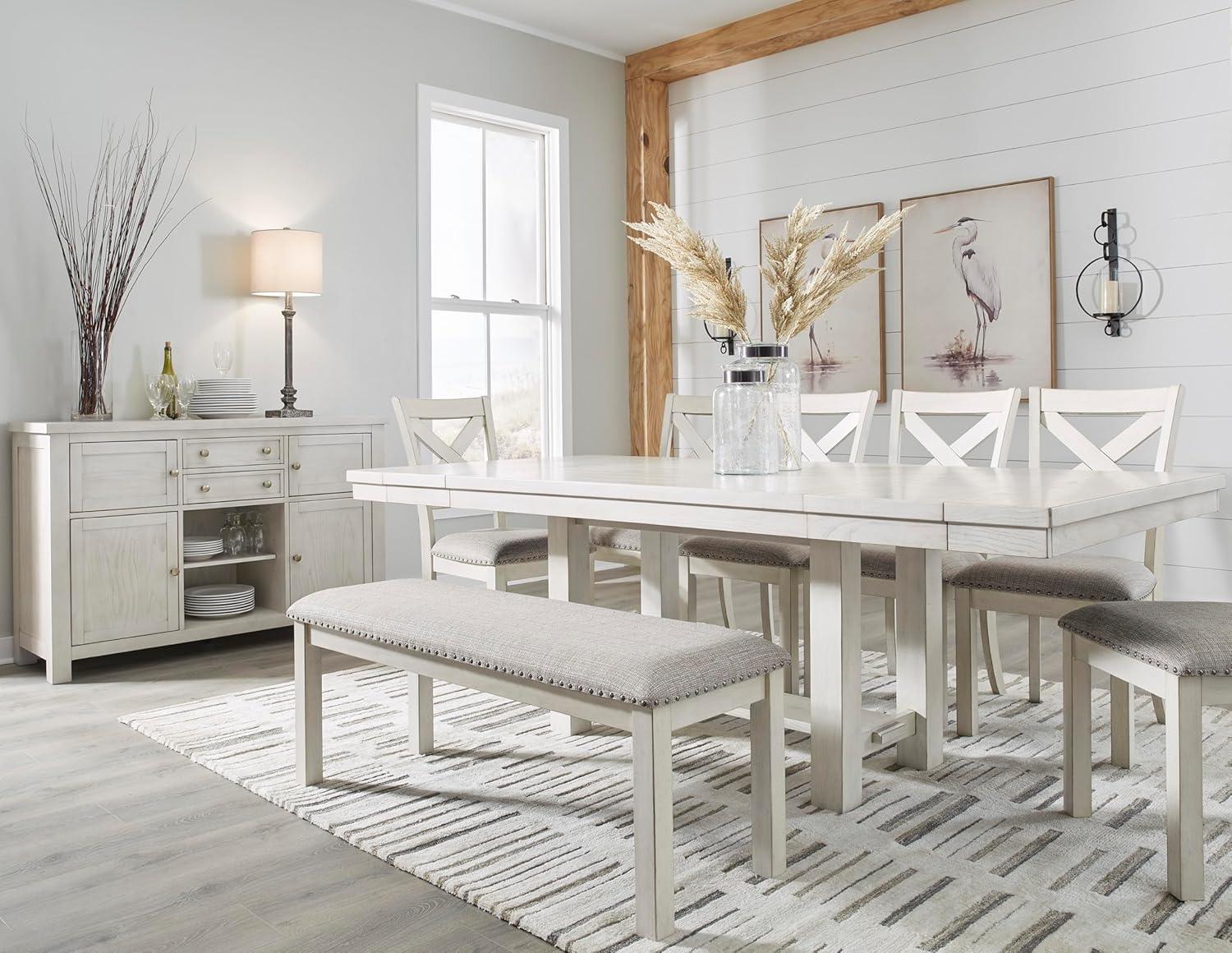 imageSignature Design by Ashley Robbinsdale Large Upholstered 48quot W Dining Bench Light Gray ampamp WhiteLight Gray White