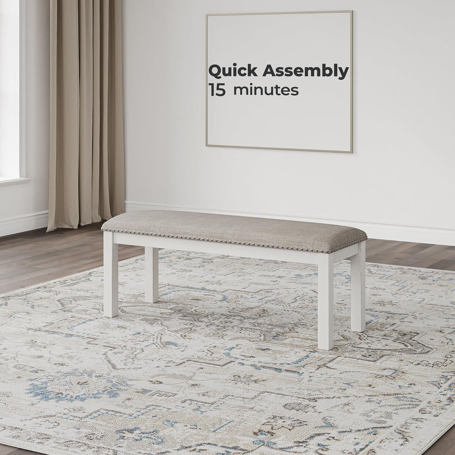 imageSignature Design by Ashley Robbinsdale Large Upholstered 48quot W Dining Bench Light Gray ampamp WhiteLight Gray White