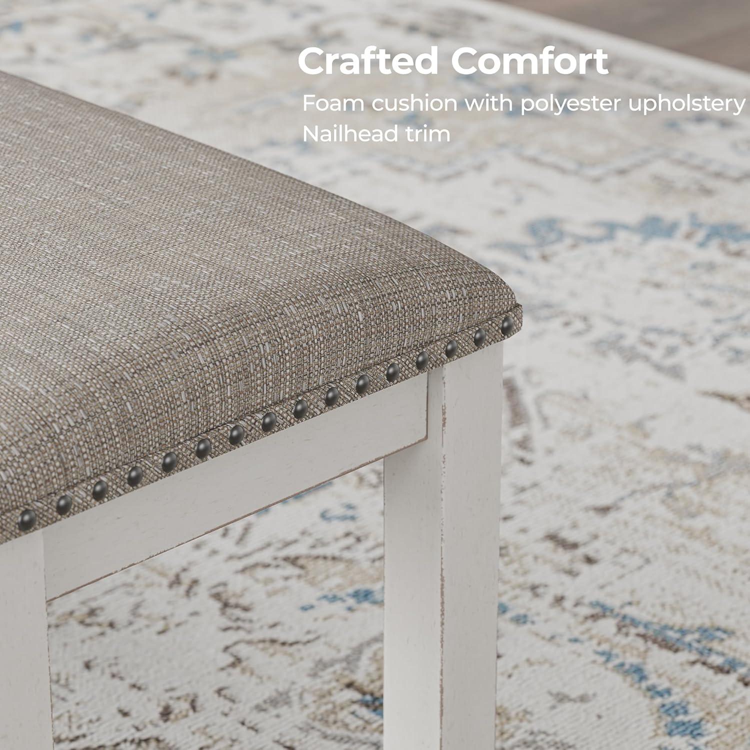 imageSignature Design by Ashley Robbinsdale Large Upholstered 48quot W Dining Bench Light Gray ampamp WhiteLight Gray White