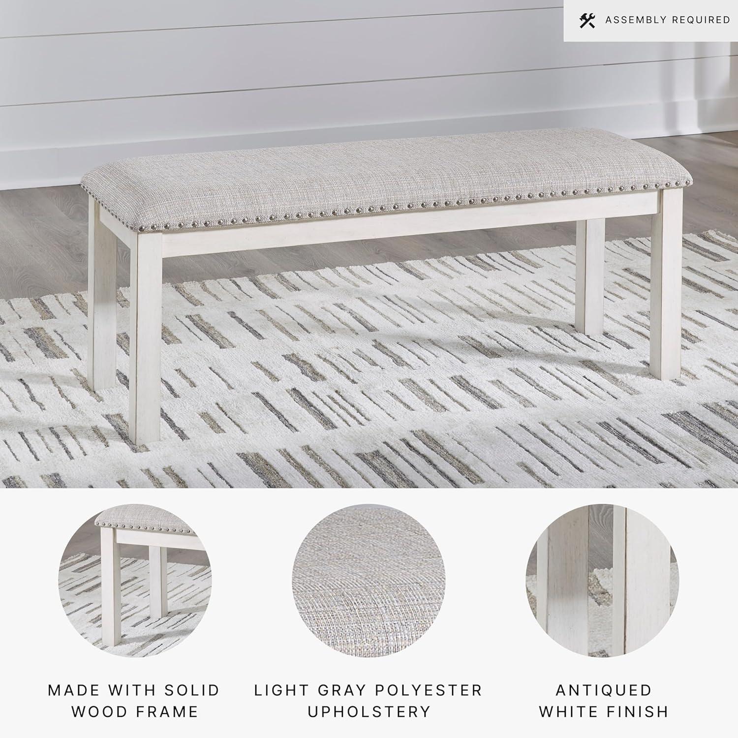 imageSignature Design by Ashley Robbinsdale Large Upholstered 48quot W Dining Bench Light Gray ampamp WhiteLight Gray White