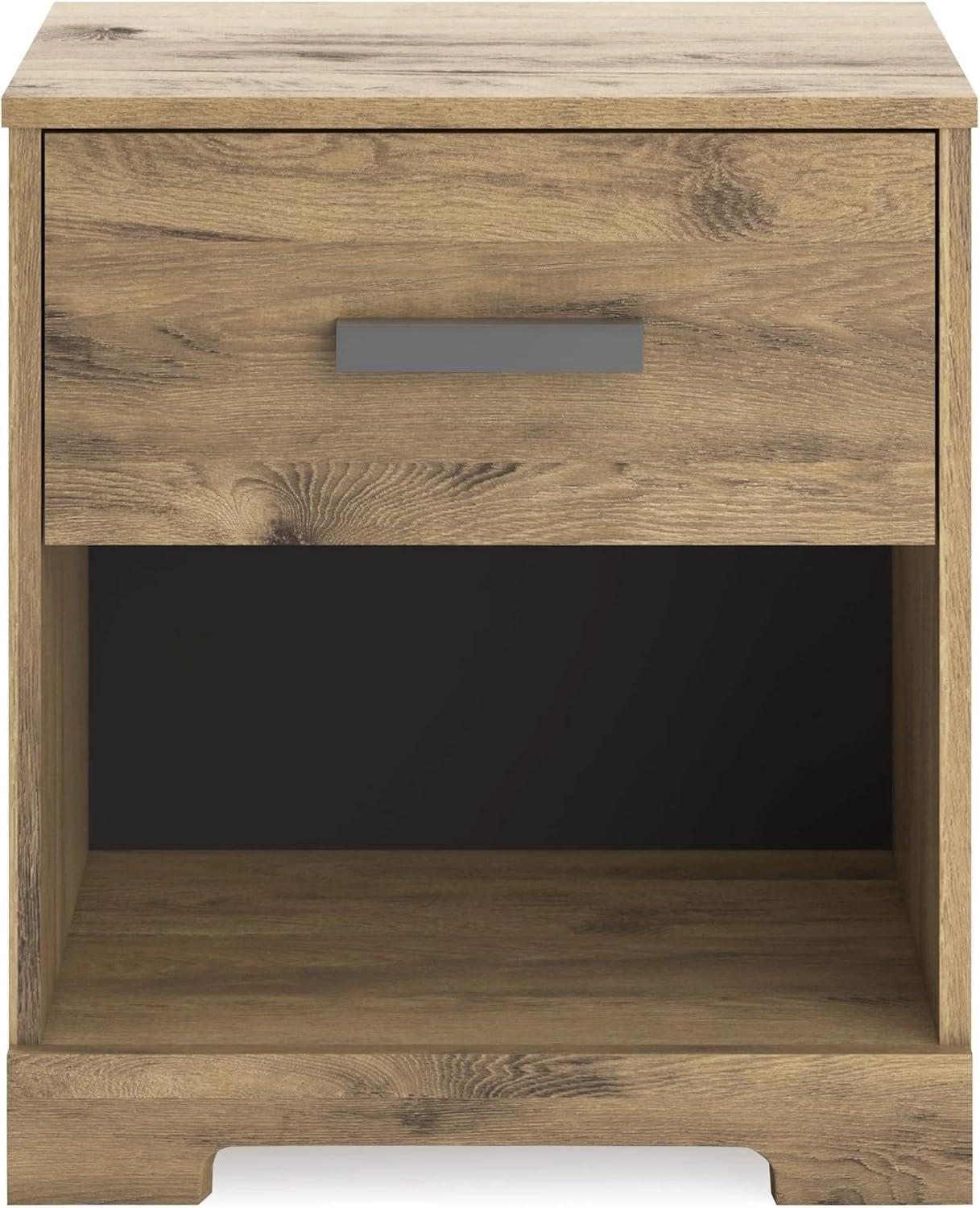 imageSignature Design by Ashley Shawburn Farmhouse 1 Drawer Bedroom Nightstand with Opening Storage Cubby Wood Large Scale PewterTone Pulls GrayBrown