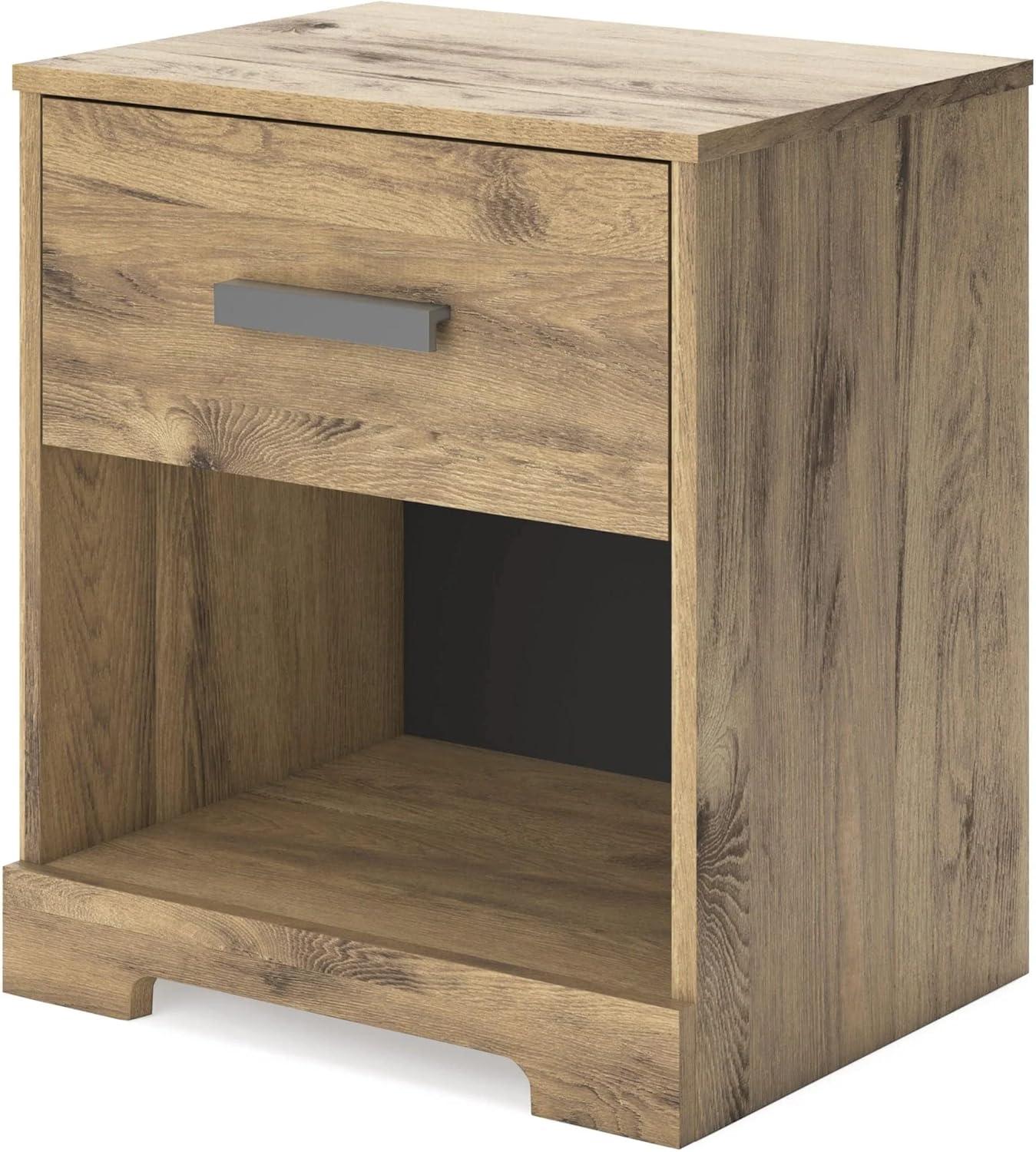 imageSignature Design by Ashley Shawburn Farmhouse 1 Drawer Bedroom Nightstand with Opening Storage Cubby Wood Large Scale PewterTone Pulls GrayBrown