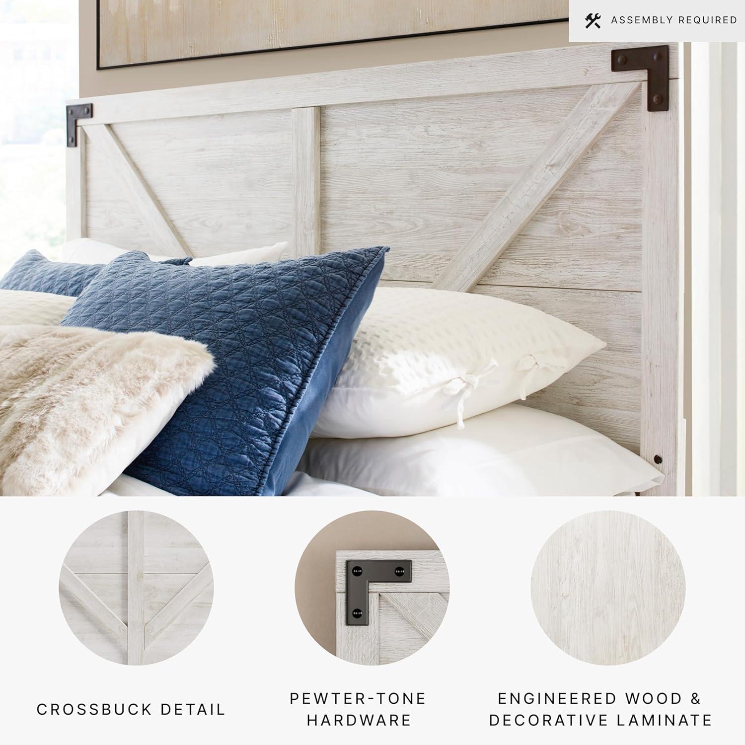 imageSignature Design by Ashley Shawburn Modern Farmhouse Headboard Queen WhitewashWhiteDark Charcoal Gray