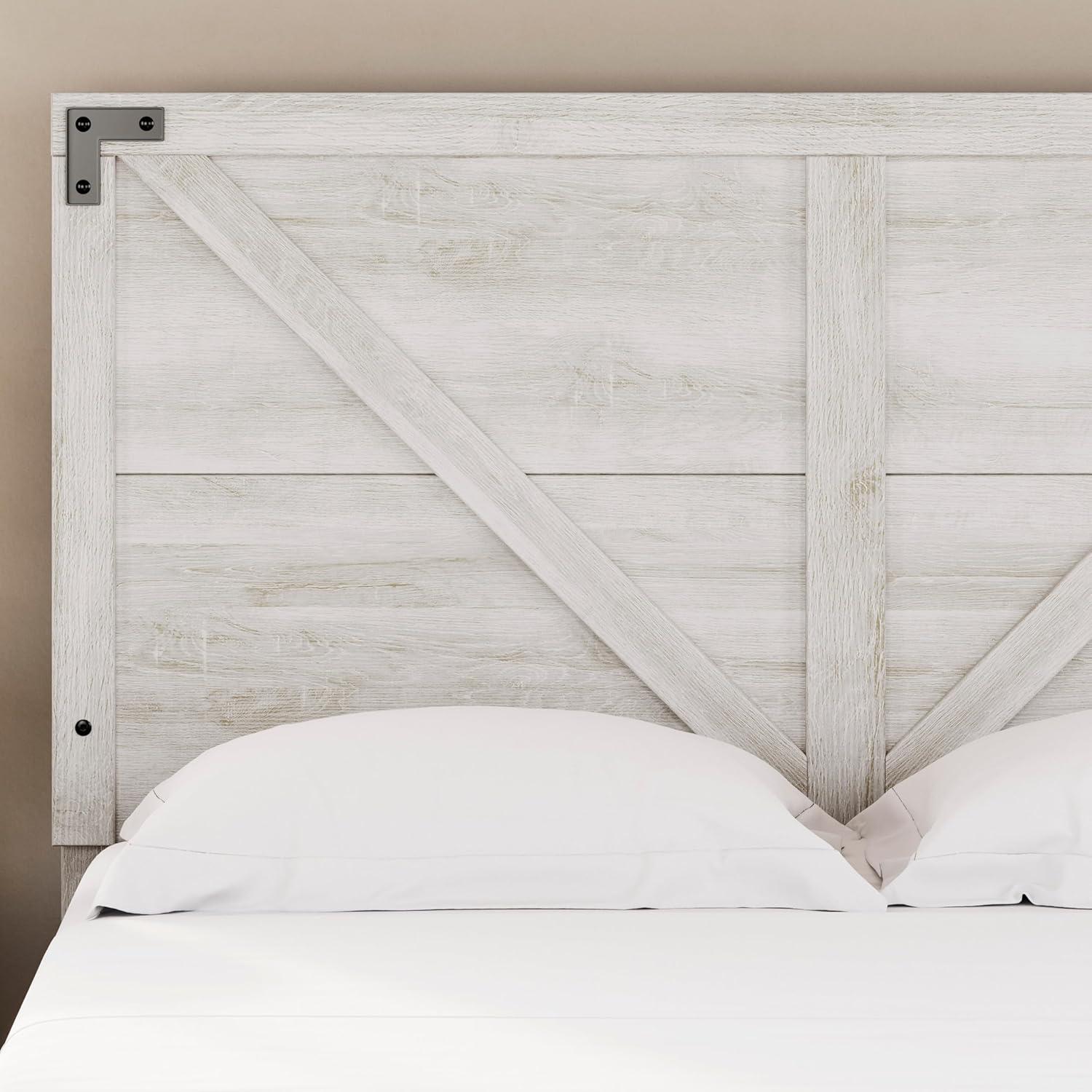 imageSignature Design by Ashley Shawburn Modern Farmhouse Headboard Queen WhitewashWhiteDark Charcoal Gray