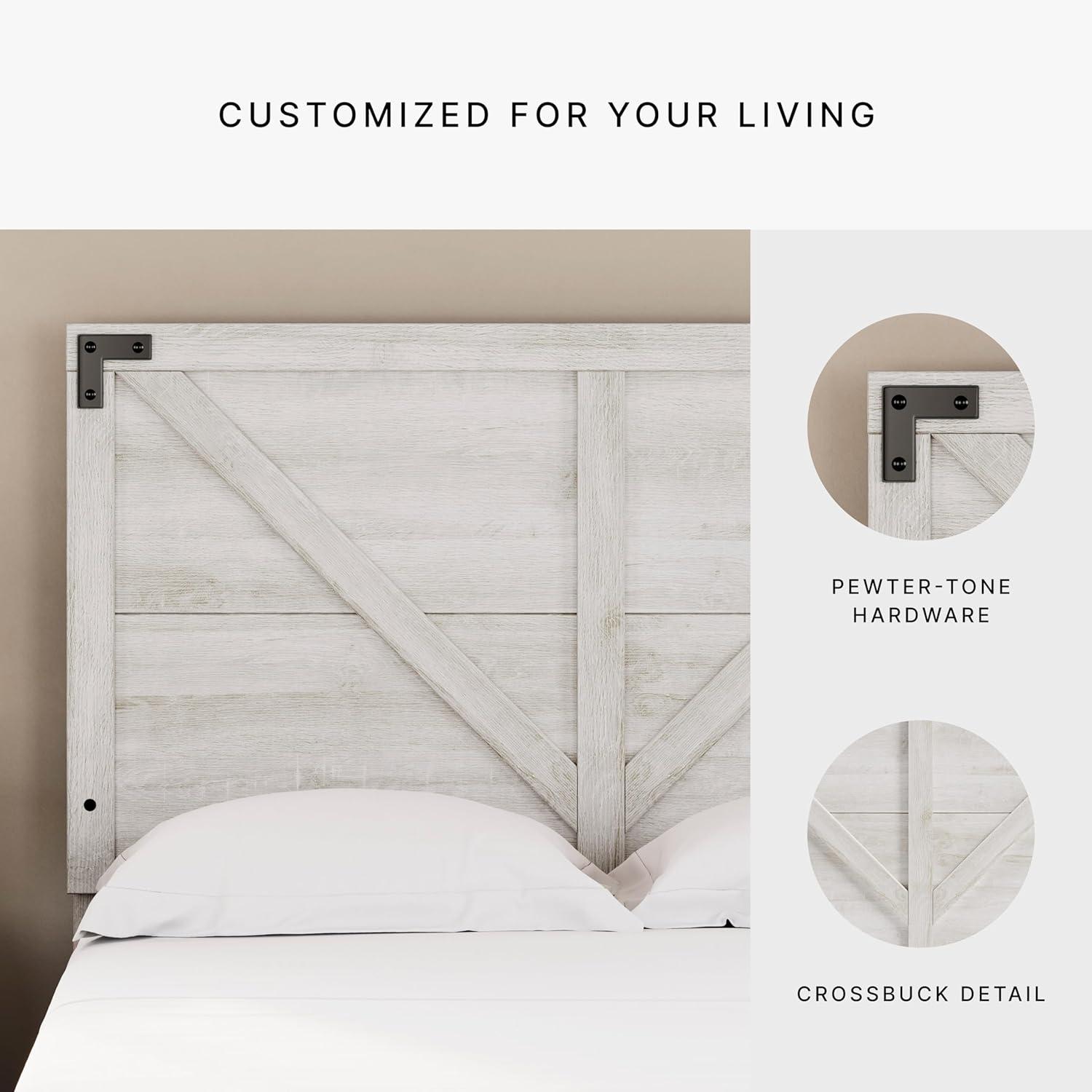 imageSignature Design by Ashley Shawburn Modern Farmhouse Headboard Queen WhitewashWhiteDark Charcoal Gray