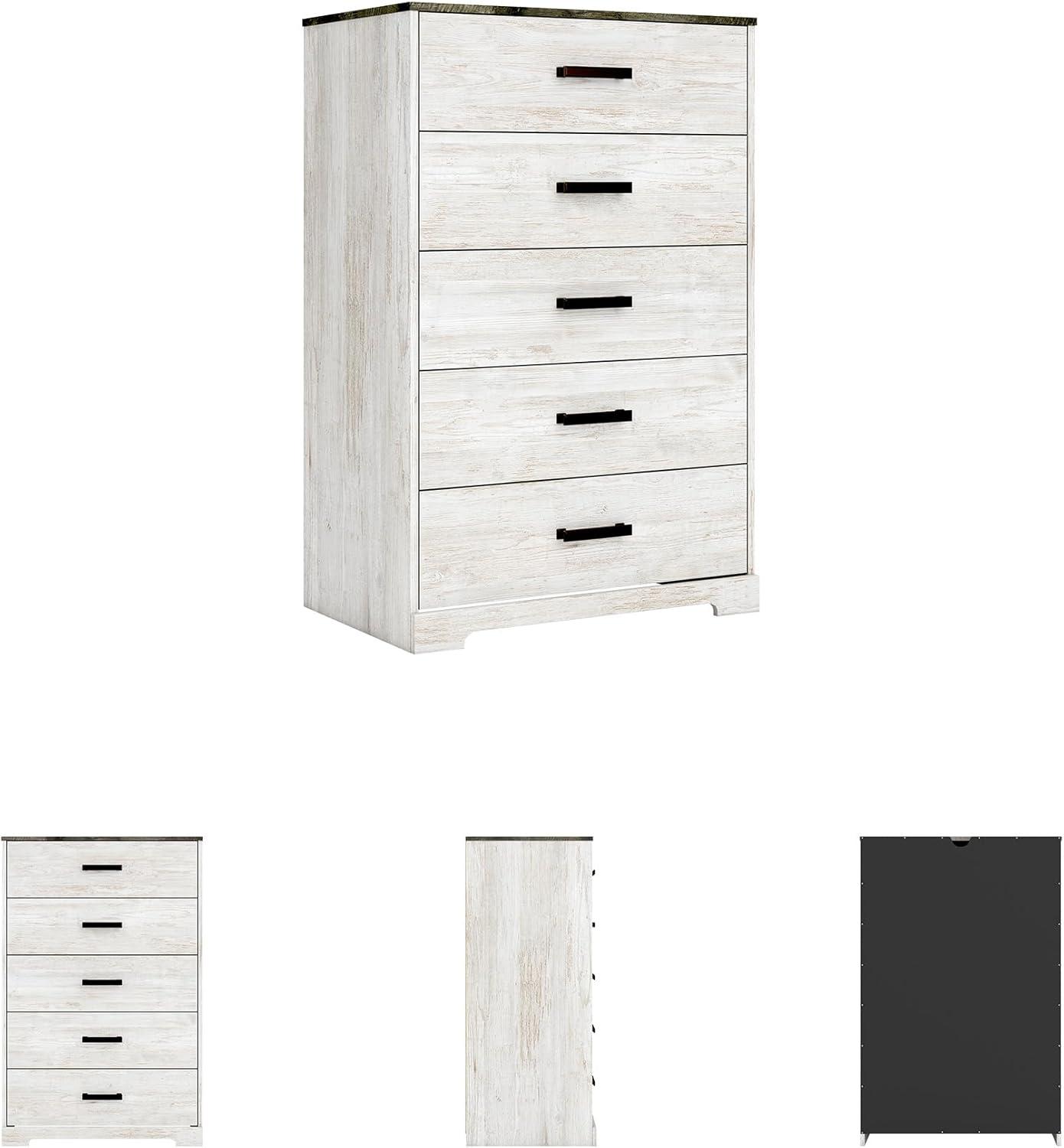 imageSignature Design by Ashley Shawburn Rustic 5 Drawer Chest of SmoothGliding Drawers and Safety Stop White ampamp GrayTwotone