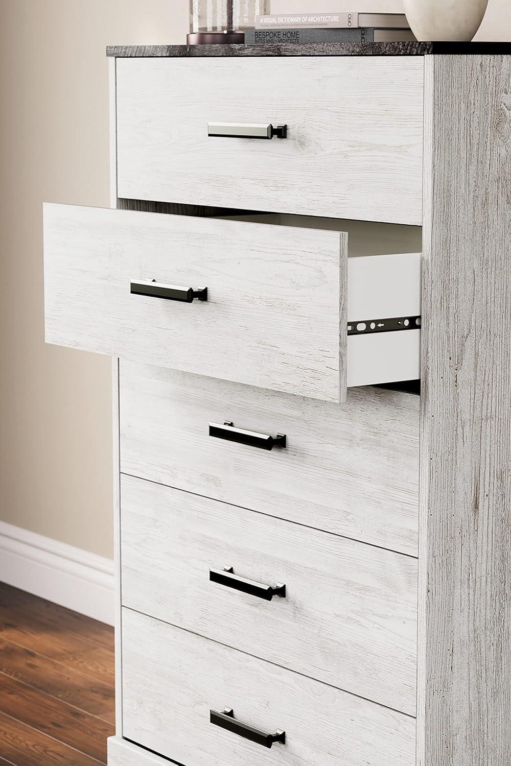 imageSignature Design by Ashley Shawburn Rustic 5 Drawer Chest of SmoothGliding Drawers and Safety Stop White ampamp GrayTwotone