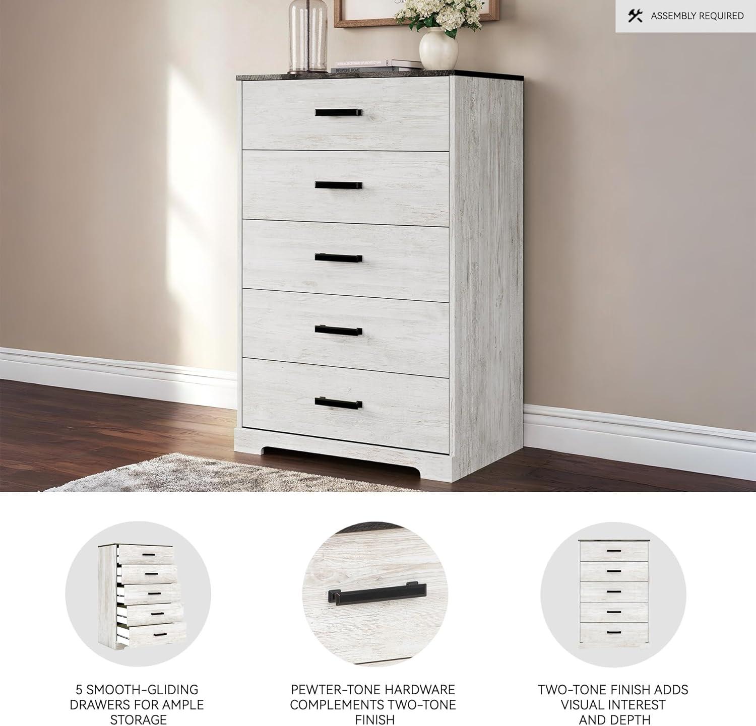 imageSignature Design by Ashley Shawburn Rustic 5 Drawer Chest of SmoothGliding Drawers and Safety Stop White ampamp GrayTwotone