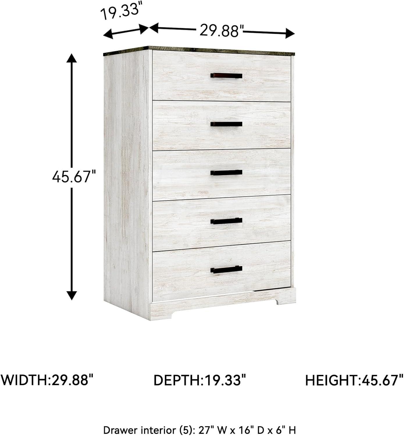 imageSignature Design by Ashley Shawburn Rustic 5 Drawer Chest of SmoothGliding Drawers and Safety Stop White ampamp GrayTwotone