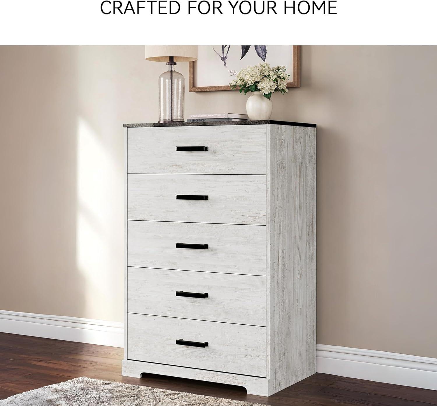 imageSignature Design by Ashley Shawburn Rustic 5 Drawer Chest of SmoothGliding Drawers and Safety Stop White ampamp GrayTwotone