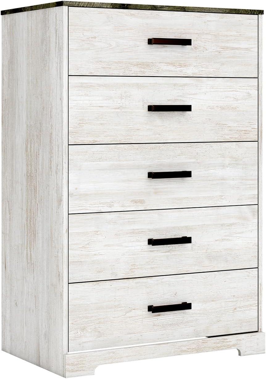 imageSignature Design by Ashley Shawburn Rustic 5 Drawer Chest of SmoothGliding Drawers and Safety Stop White ampamp GrayTwotone