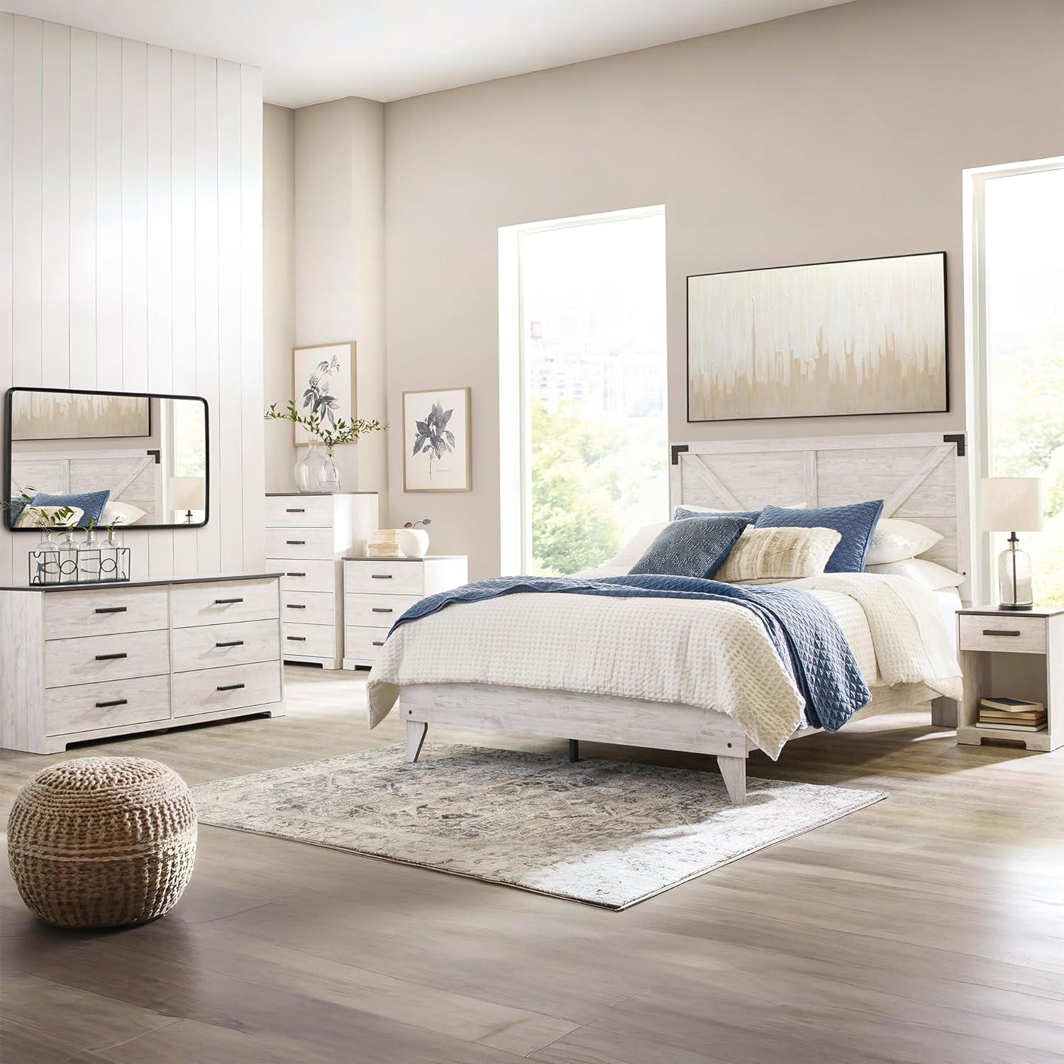 imageSignature Design by Ashley Shawburn Rustic 5 Drawer Chest of SmoothGliding Drawers and Safety Stop White ampamp GrayTwotone
