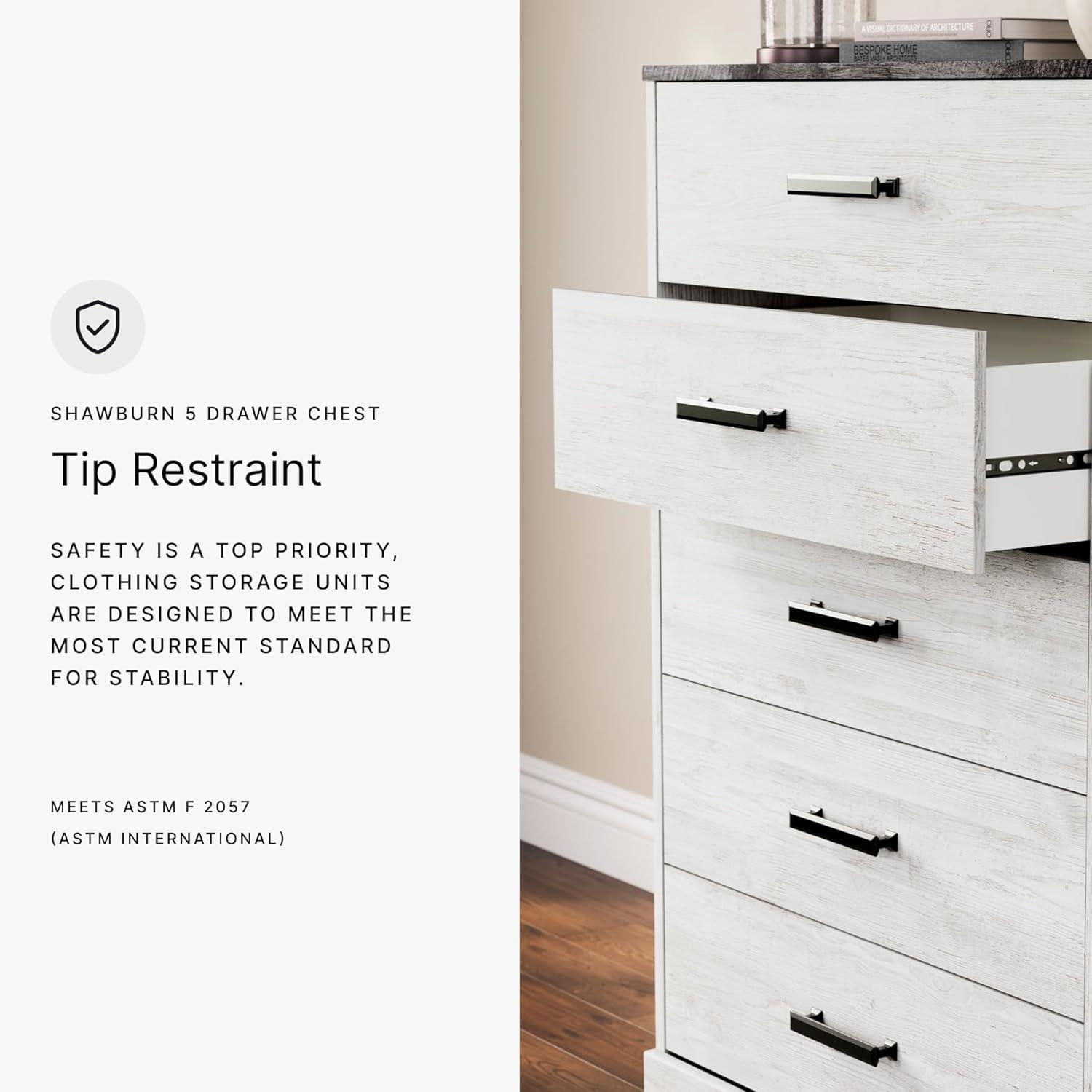 imageSignature Design by Ashley Shawburn Rustic 5 Drawer Chest of SmoothGliding Drawers and Safety Stop White ampamp GrayTwotone