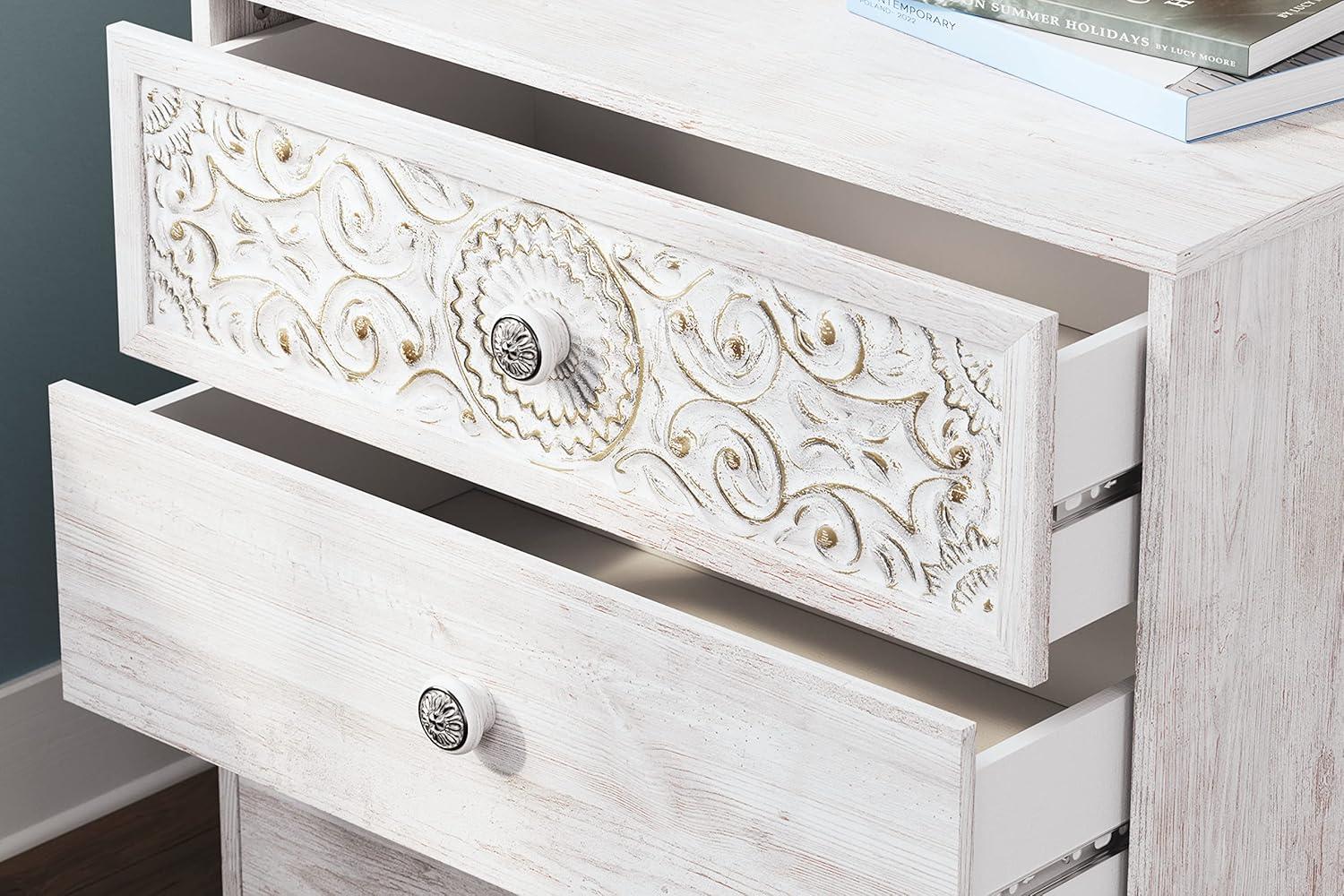 imageSignature Design by Ashley Shawburn Rustic 5 Drawer Chest of SmoothGliding Drawers and Safety Stop White ampamp GrayWhitewash