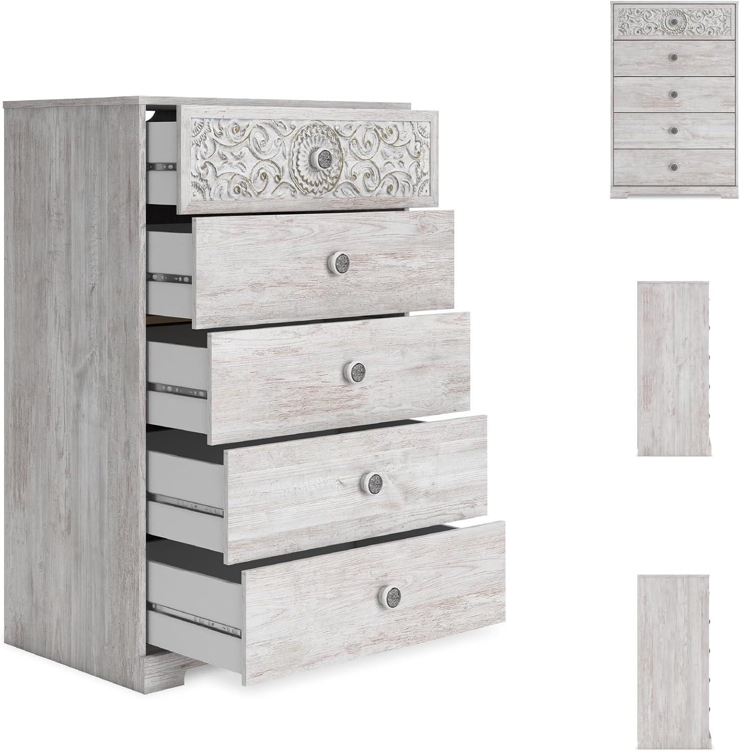 imageSignature Design by Ashley Shawburn Rustic 5 Drawer Chest of SmoothGliding Drawers and Safety Stop White ampamp GrayWhitewash