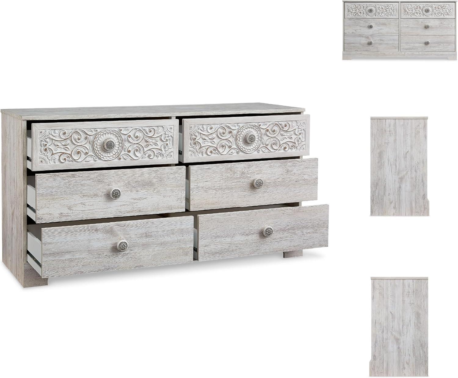 imageSignature Design by Ashley Shawburn Rustic 5 Drawer Chest of SmoothGliding Drawers and Safety Stop White ampamp GrayWhitewash