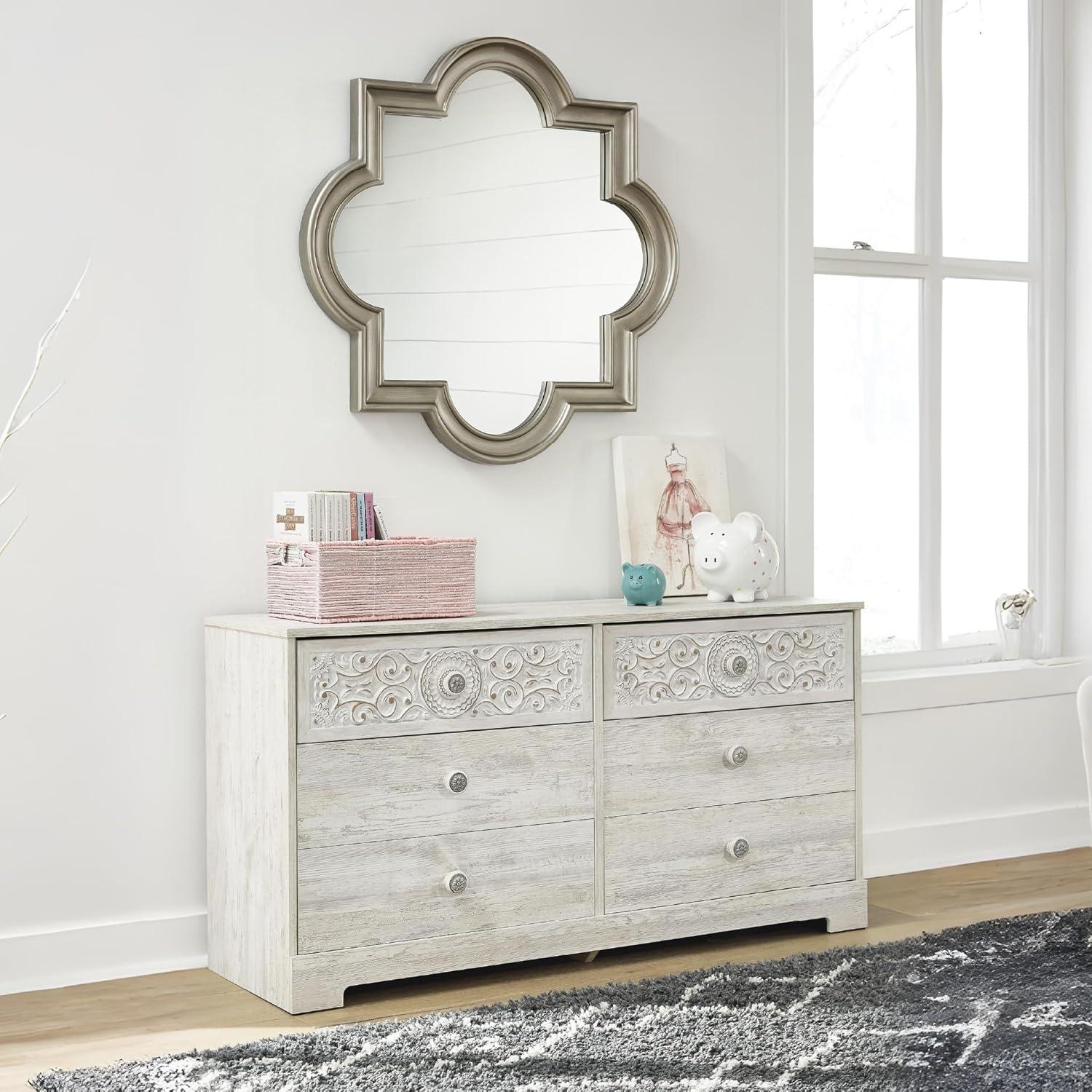 imageSignature Design by Ashley Shawburn Rustic 5 Drawer Chest of SmoothGliding Drawers and Safety Stop White ampamp GrayWhitewash