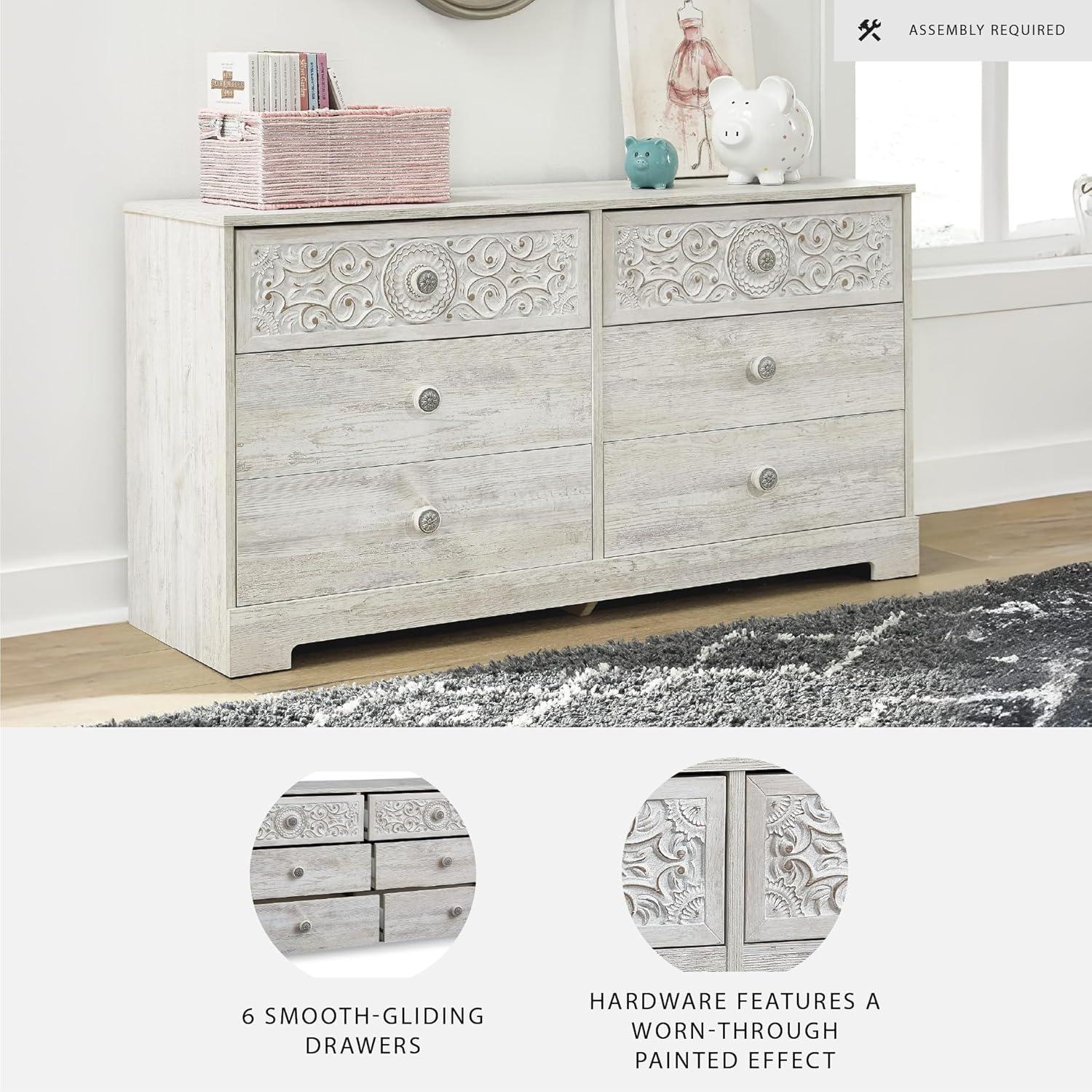 imageSignature Design by Ashley Shawburn Rustic 5 Drawer Chest of SmoothGliding Drawers and Safety Stop White ampamp GrayWhitewash