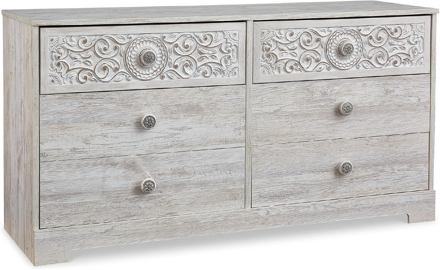 imageSignature Design by Ashley Shawburn Rustic 5 Drawer Chest of SmoothGliding Drawers and Safety Stop White ampamp GrayWhitewash