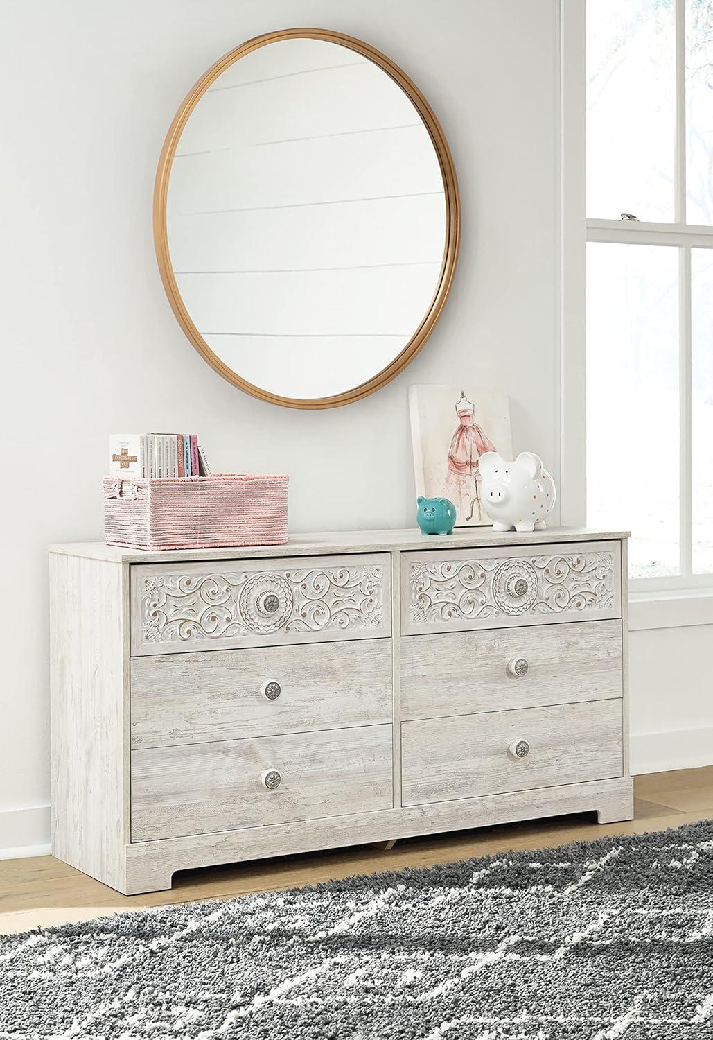 imageSignature Design by Ashley Shawburn Rustic 5 Drawer Chest of SmoothGliding Drawers and Safety Stop White ampamp GrayWhitewash