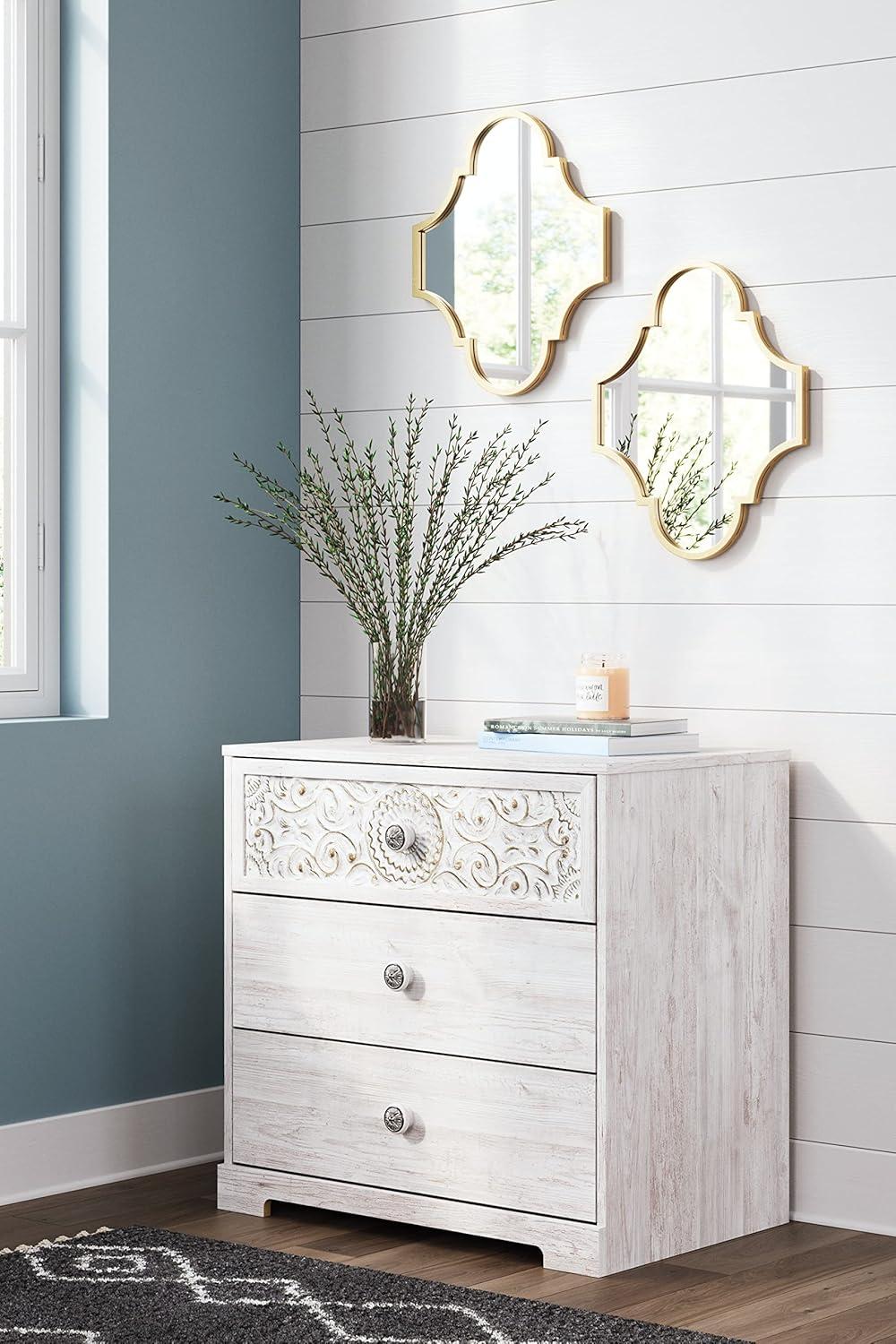 imageSignature Design by Ashley Shawburn Rustic 5 Drawer Chest of SmoothGliding Drawers and Safety Stop White ampamp GrayWhitewash