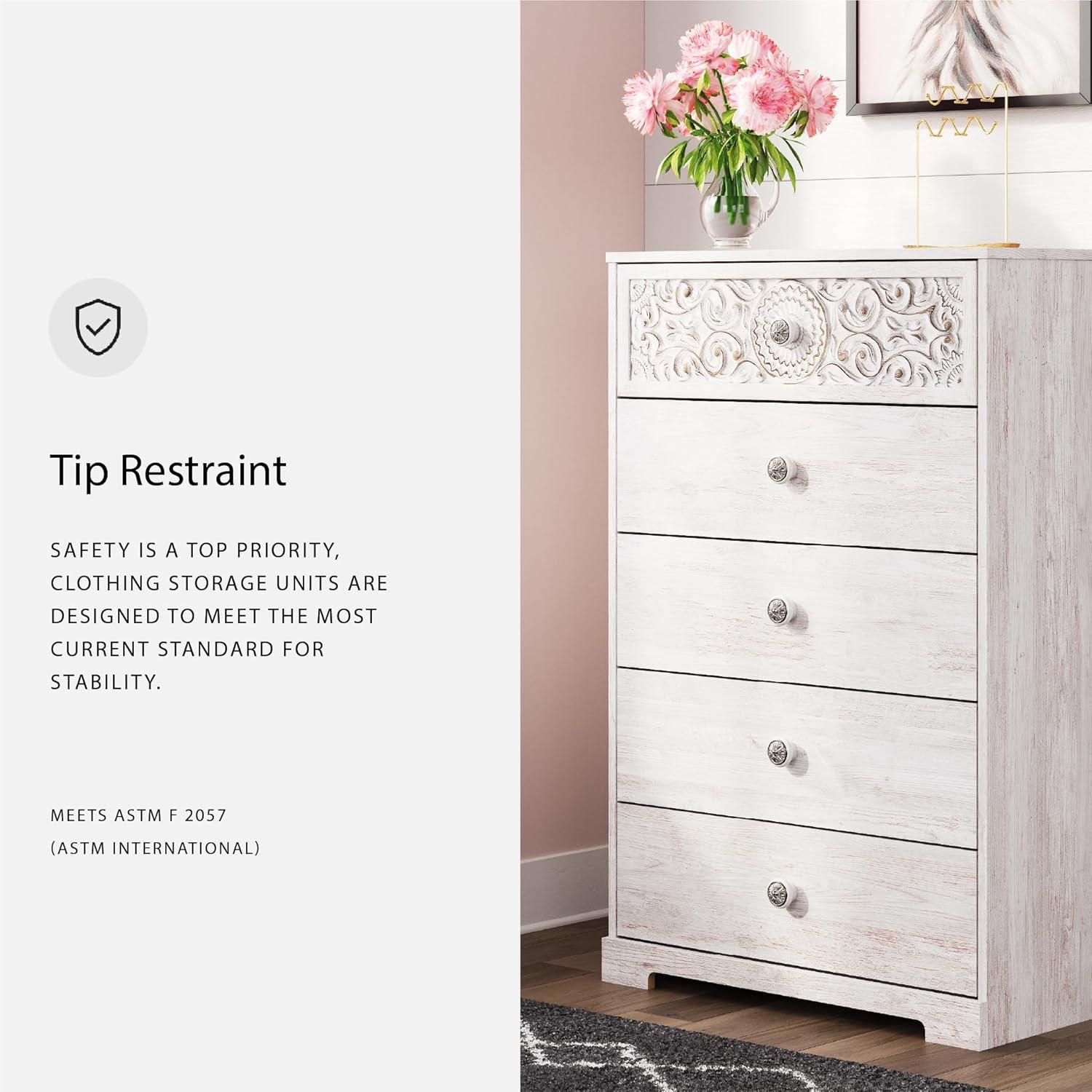 imageSignature Design by Ashley Shawburn Rustic 5 Drawer Chest of SmoothGliding Drawers and Safety Stop White ampamp GrayWhitewash