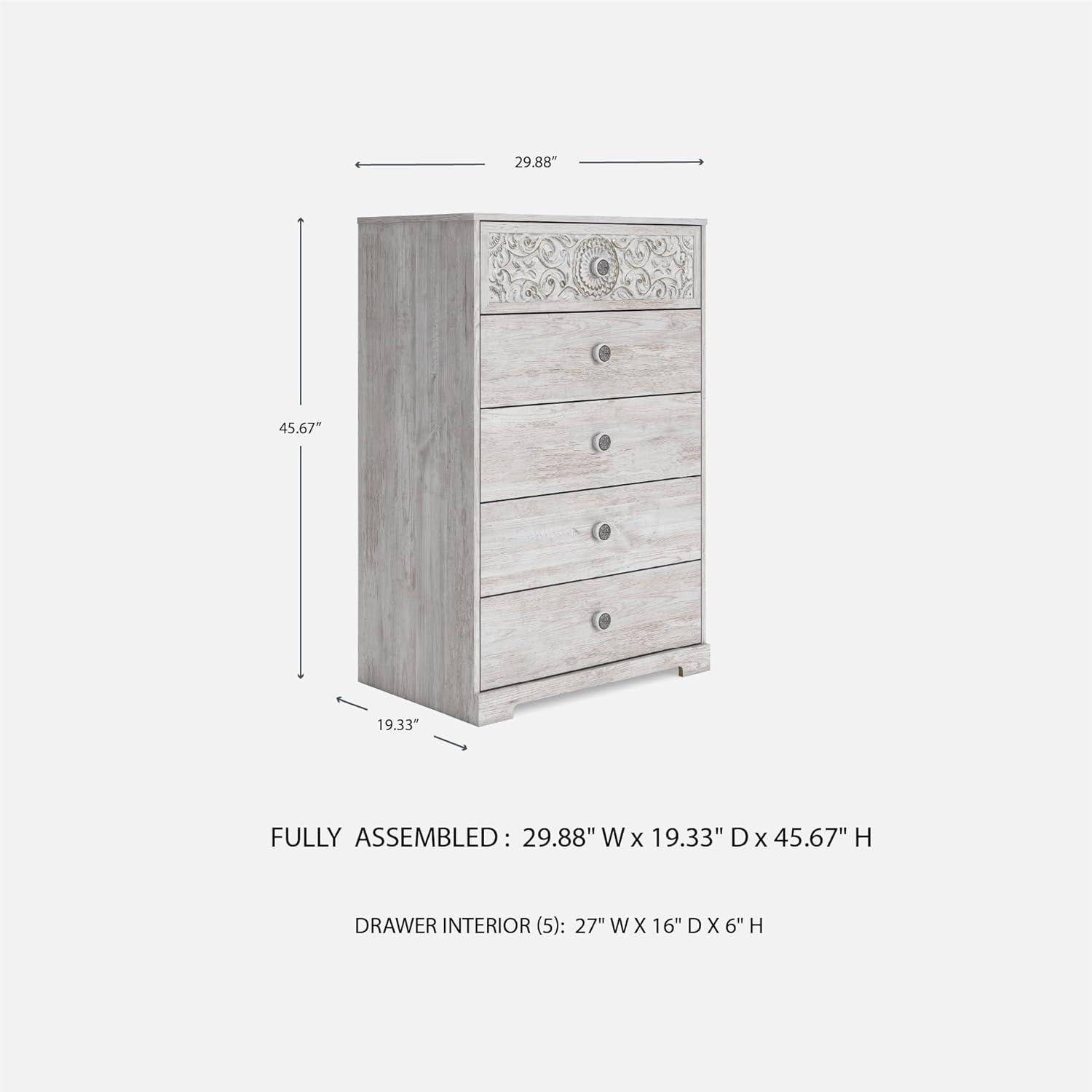 imageSignature Design by Ashley Shawburn Rustic 5 Drawer Chest of SmoothGliding Drawers and Safety Stop White ampamp GrayWhitewash