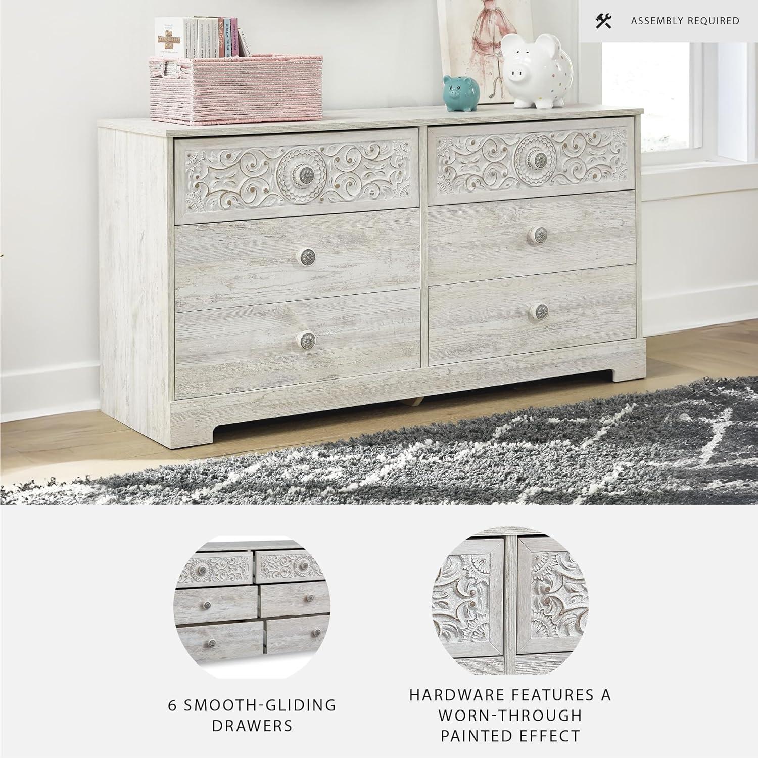 imageSignature Design by Ashley Shawburn Rustic 5 Drawer Chest of SmoothGliding Drawers and Safety Stop White ampamp GrayWhitewash1
