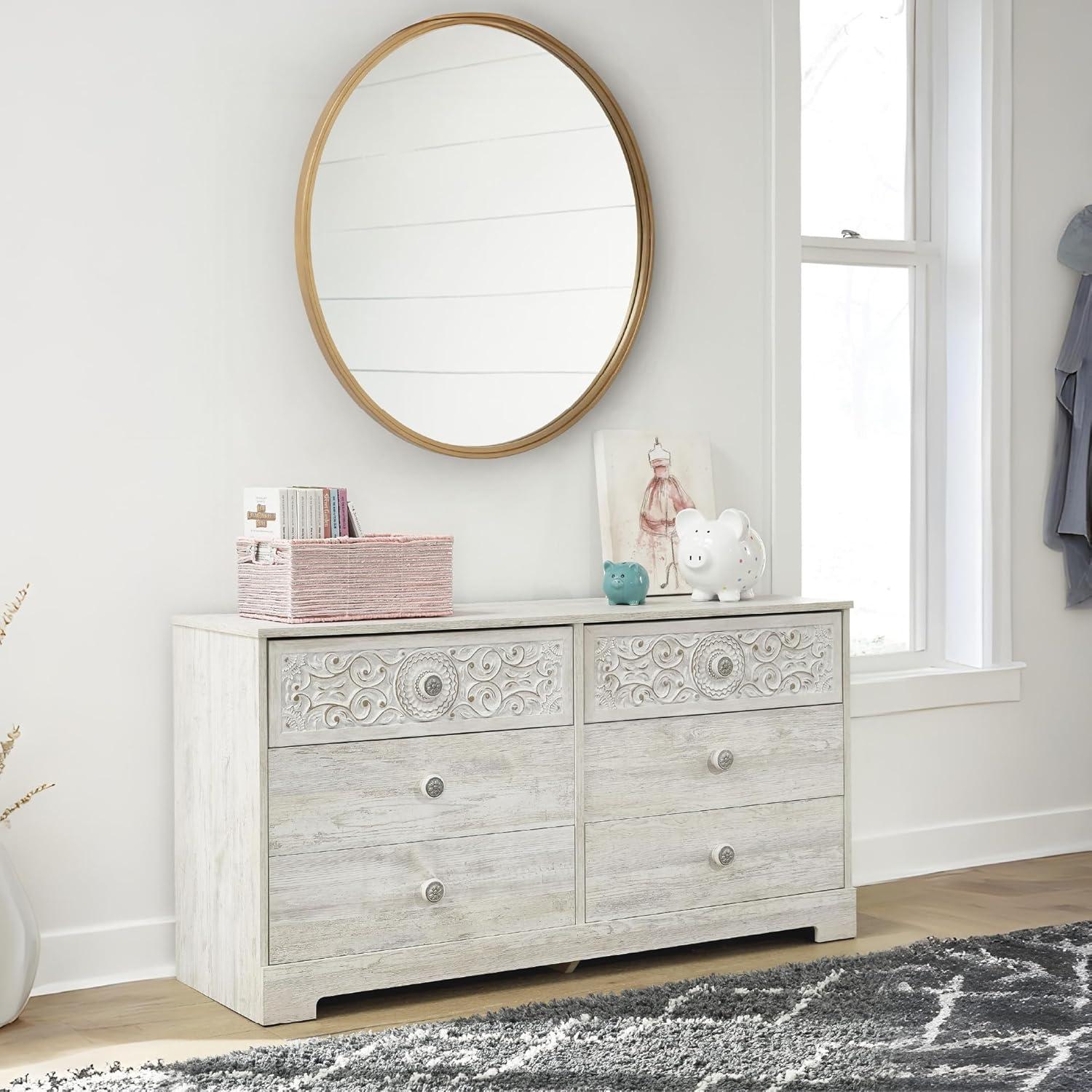 imageSignature Design by Ashley Shawburn Rustic 5 Drawer Chest of SmoothGliding Drawers and Safety Stop White ampamp GrayWhitewash1