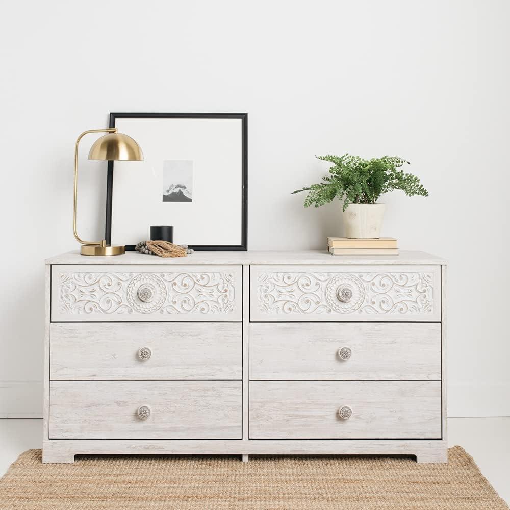 imageSignature Design by Ashley Shawburn Rustic 5 Drawer Chest of SmoothGliding Drawers and Safety Stop White ampamp GrayWhitewash1