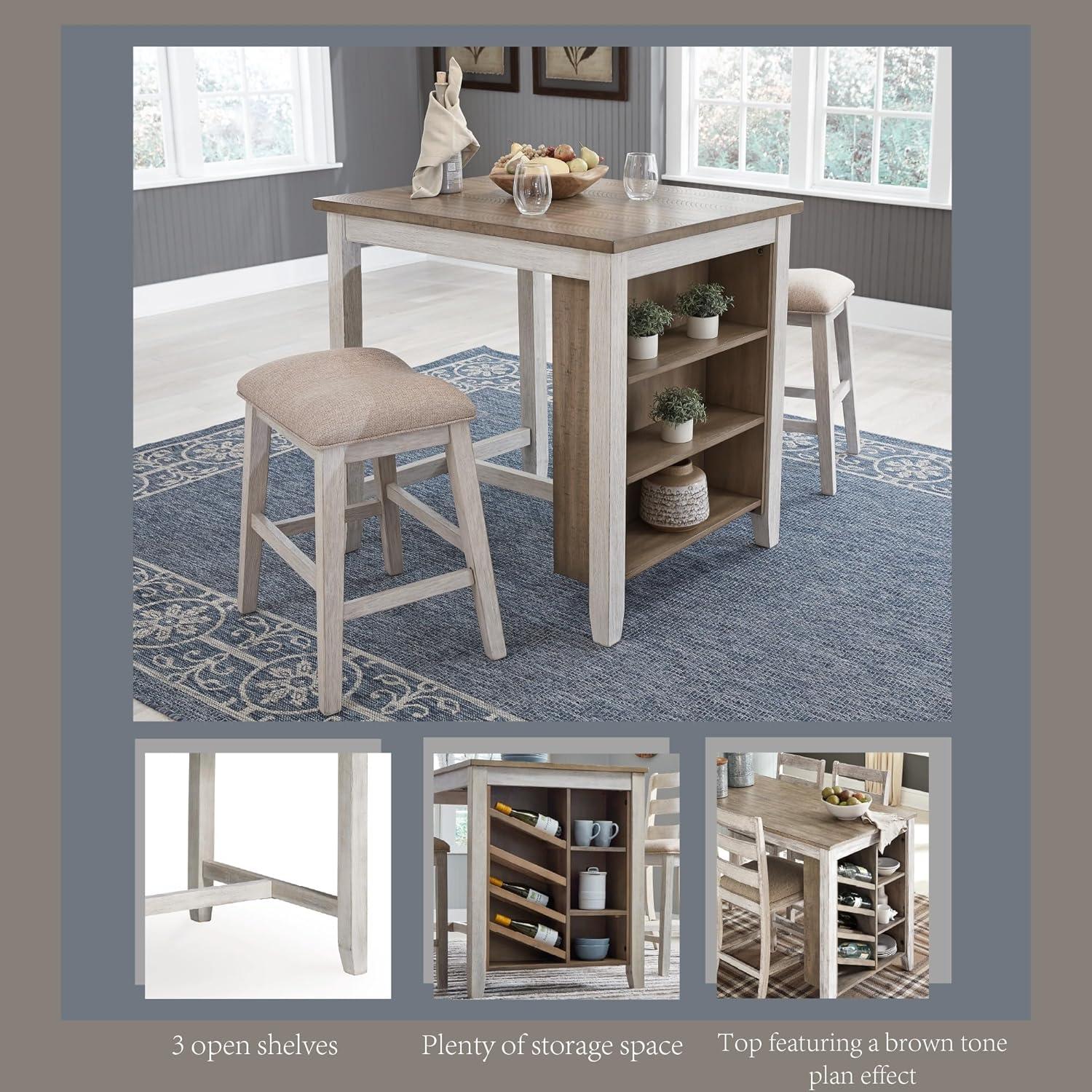imageSignature Design by Ashley Skempton 3 Piece Counter Height Dining Set Includes Table and 2 Barstools WhitewashWhitewash
